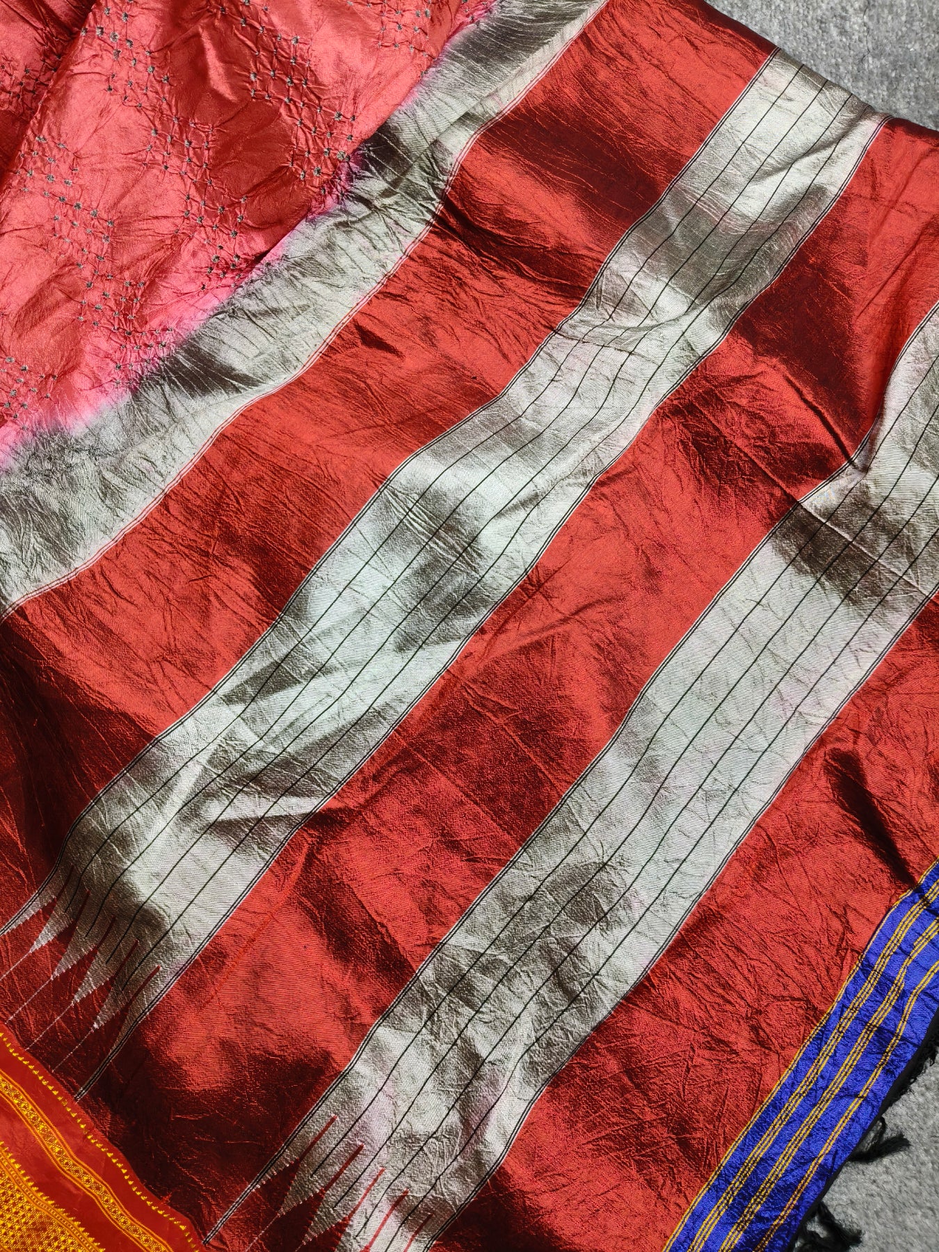 RED TUSSAR SILK PURE HANDLOOM BANDHEJ SAREE
