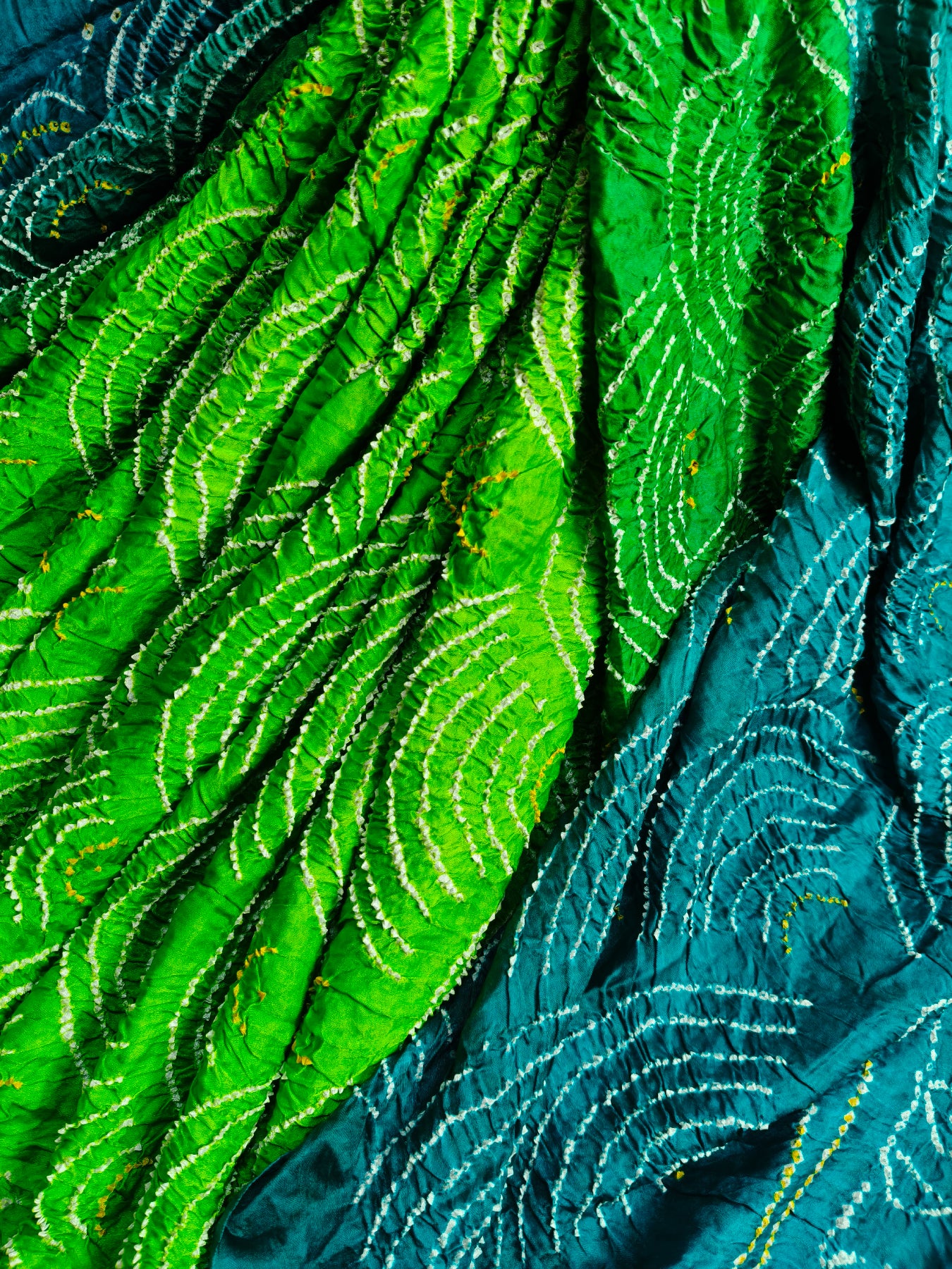 BLUE GREEN GAJJI SILK PURE HANDLOOM BANDHEJ SAREE