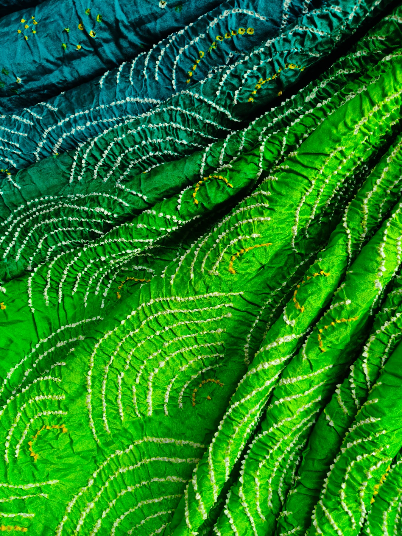 BLUE GREEN GAJJI SILK PURE HANDLOOM BANDHEJ SAREE