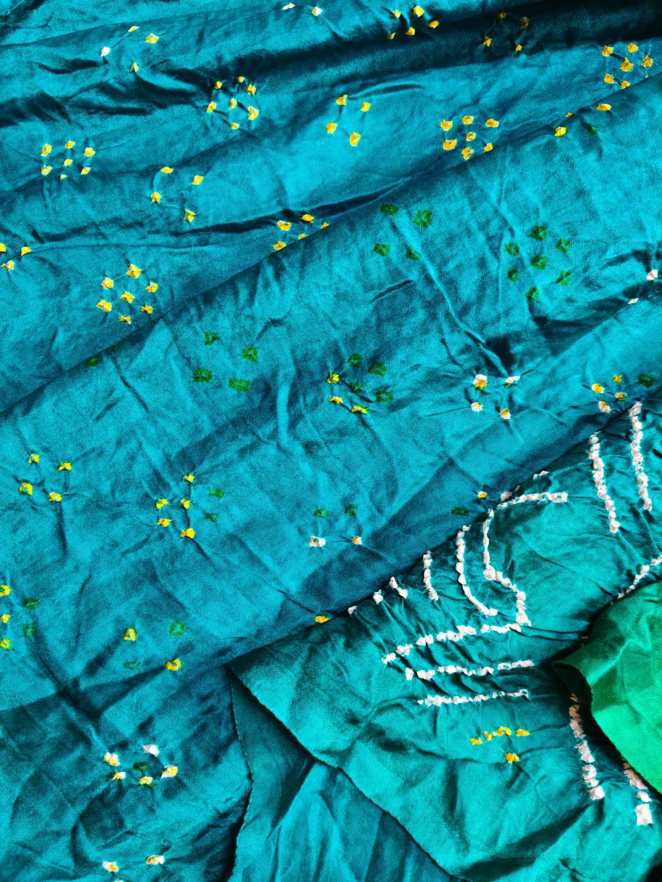 BLUE GREEN GAJJI SILK PURE HANDLOOM BANDHEJ SAREE