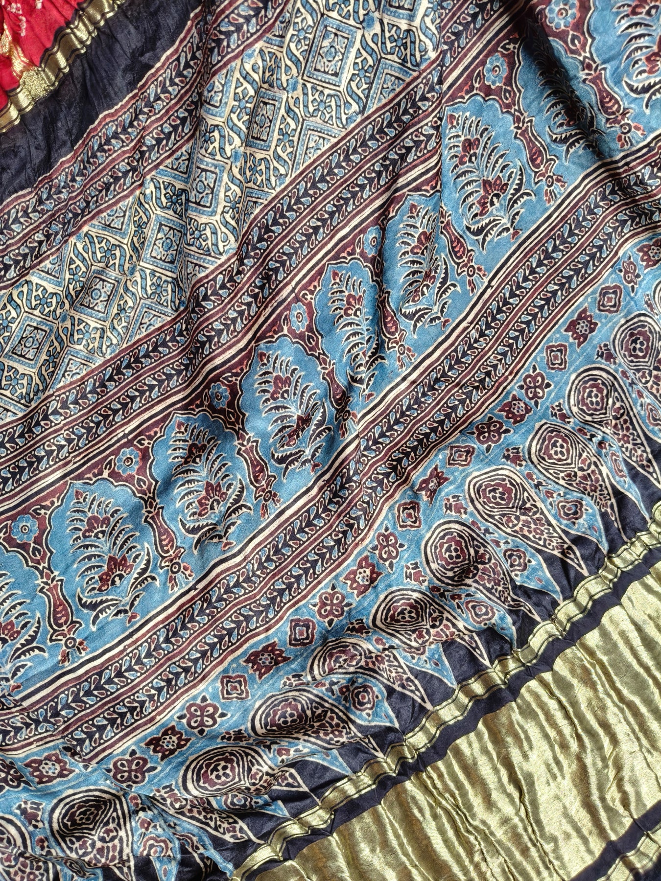 RED GAJJI SILK PURE HANDLOOM GHARCHOLA BANDHEJ SAREE