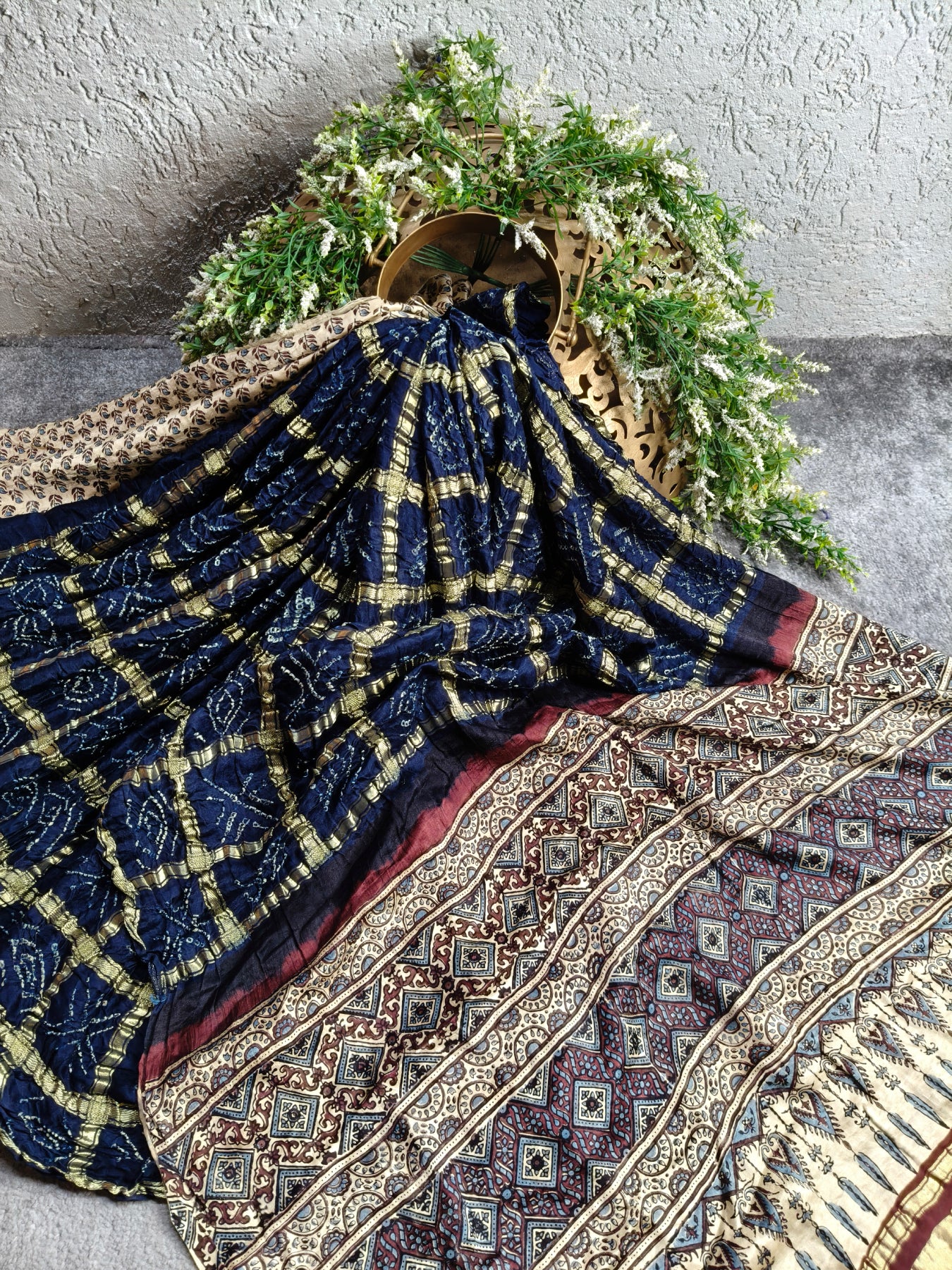 MIDNIGHT BLUE GAJJI SILK PURE HANDLOOM GHARCHOLA BANDHEJ SAREE