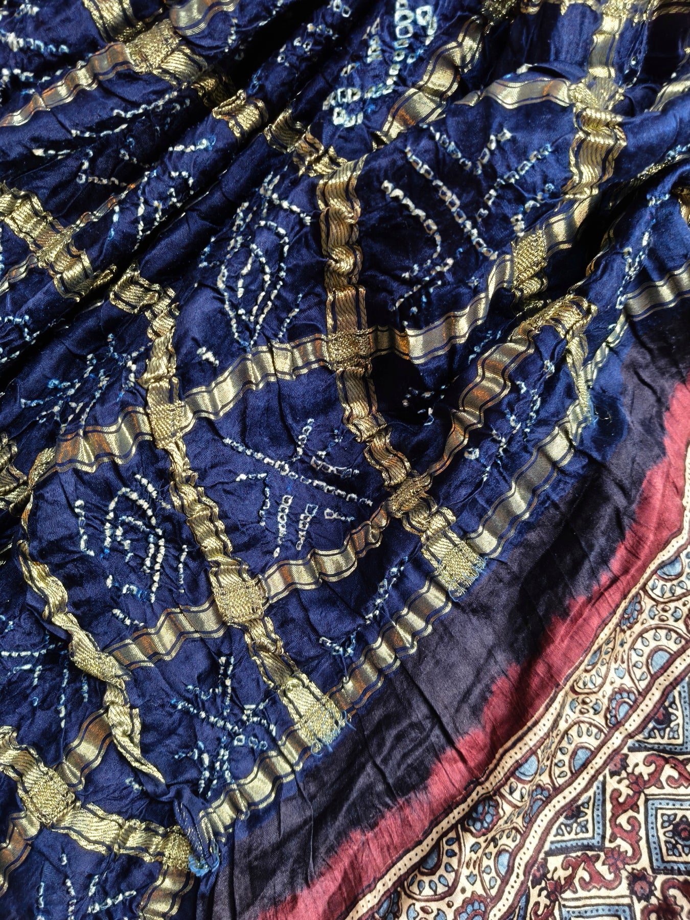 MIDNIGHT BLUE GAJJI SILK PURE HANDLOOM GHARCHOLA BANDHEJ SAREE