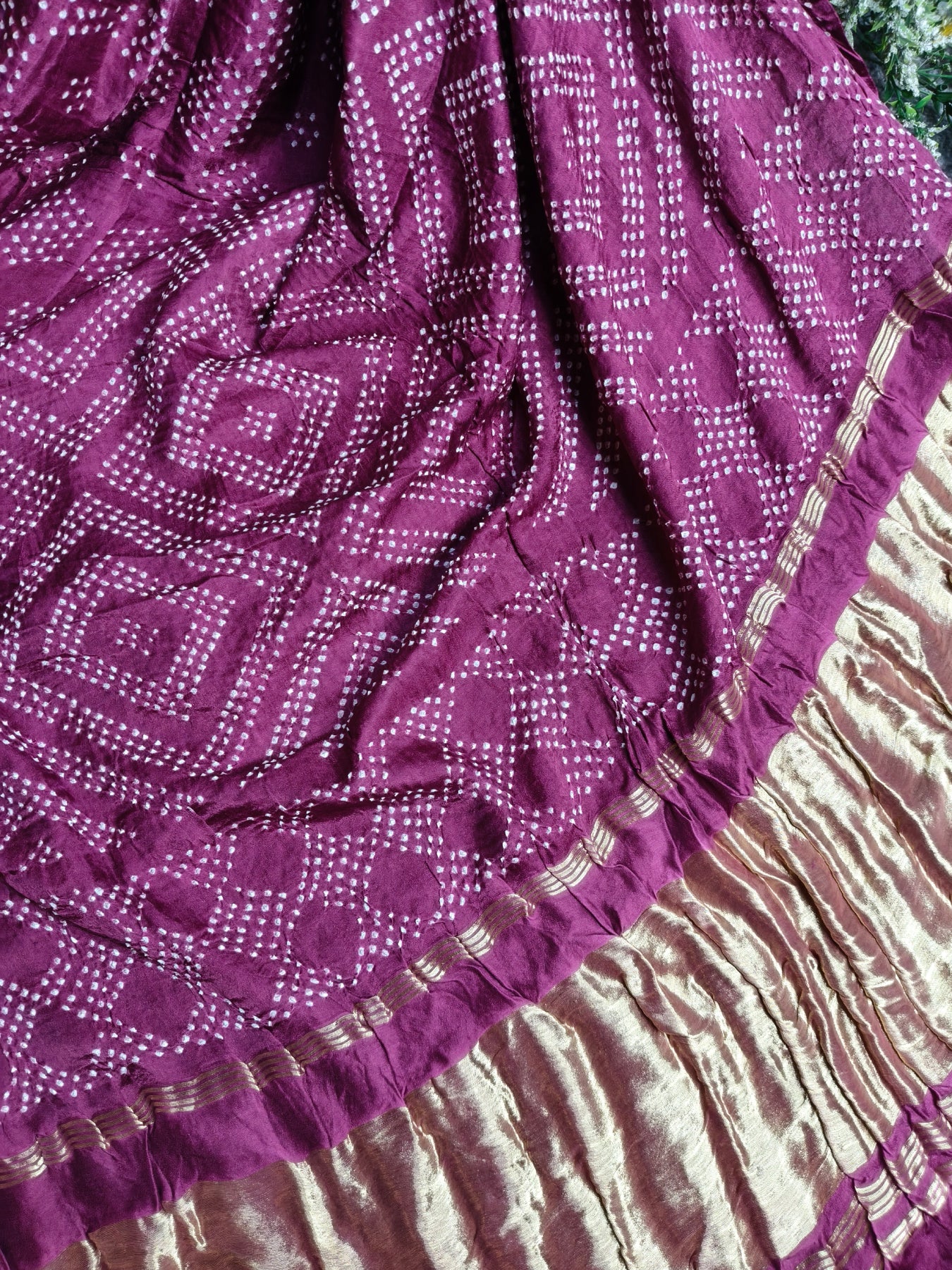 WINE GAJJI SILK PURE HANDLOOM BANDHEJ SAREE