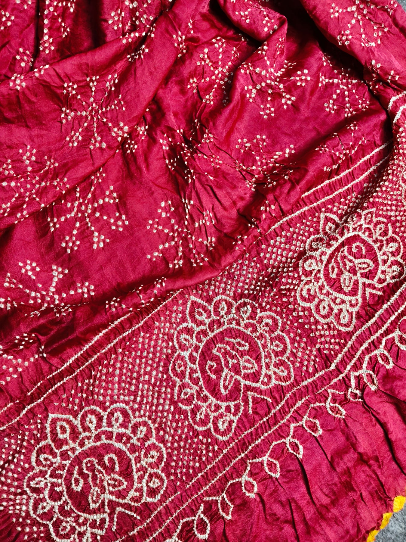 RED PINK GAJJI SILK PURE HANDLOOM BANDHEJ SAREE