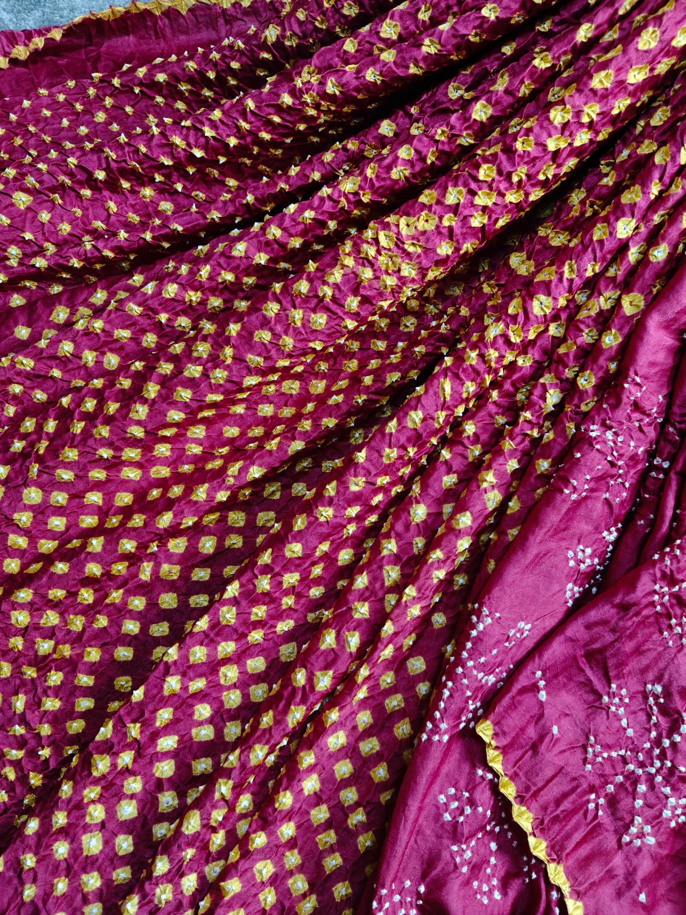 RED PINK GAJJI SILK PURE HANDLOOM BANDHEJ SAREE