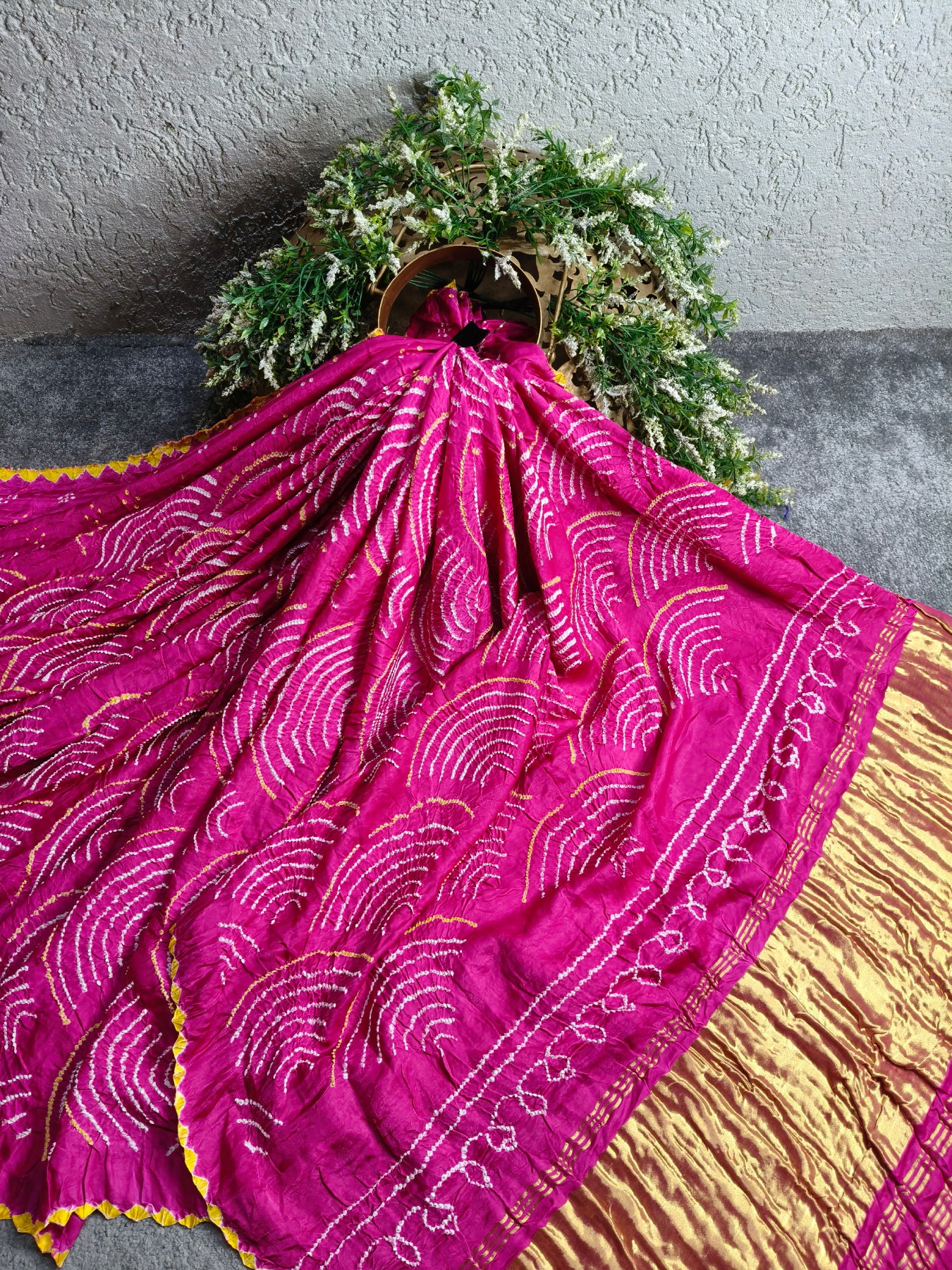 PINK GAJJI SILK PURE HANDLOOM BANDHEJ SAREE