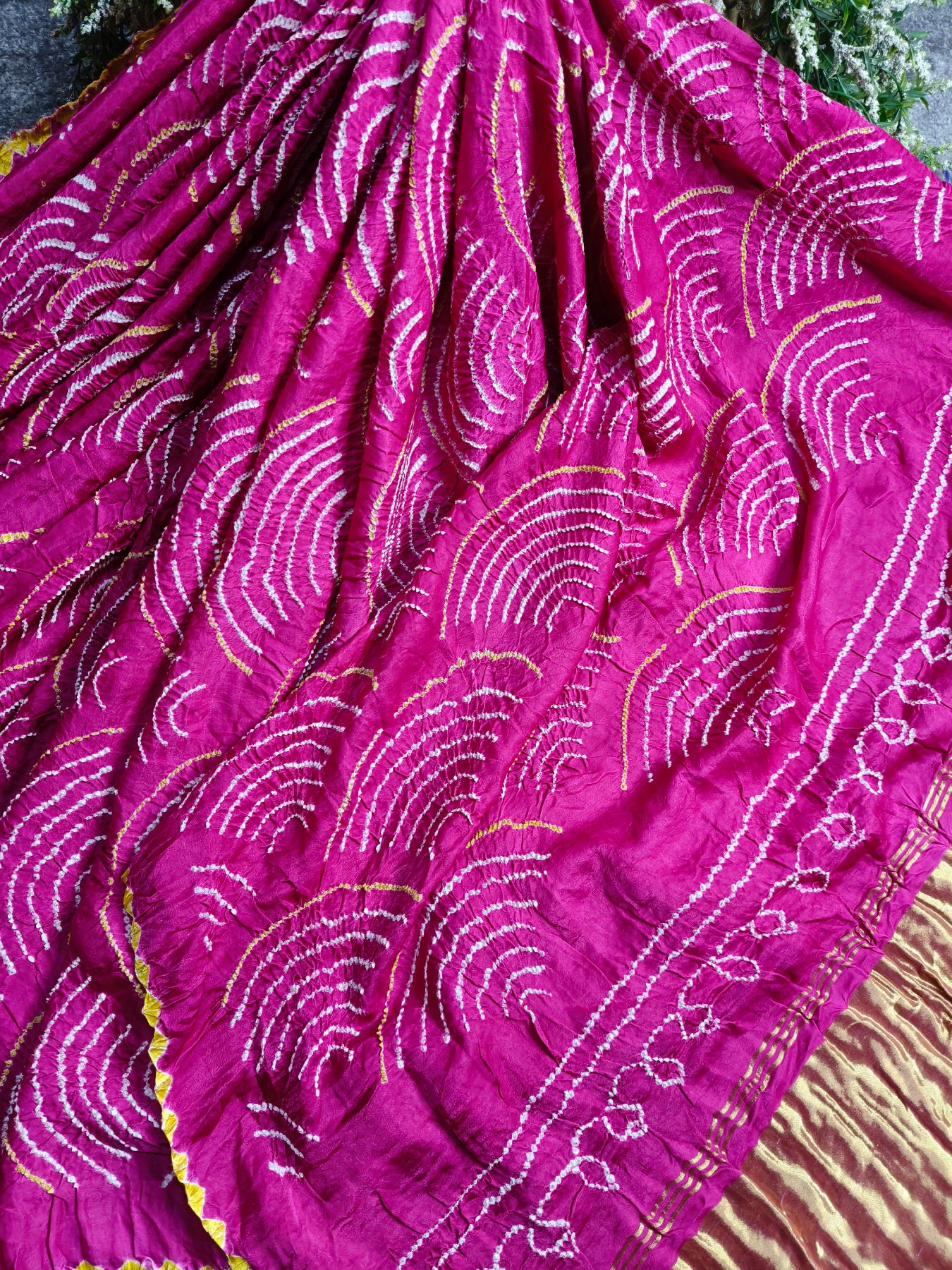 PINK GAJJI SILK PURE HANDLOOM BANDHEJ SAREE