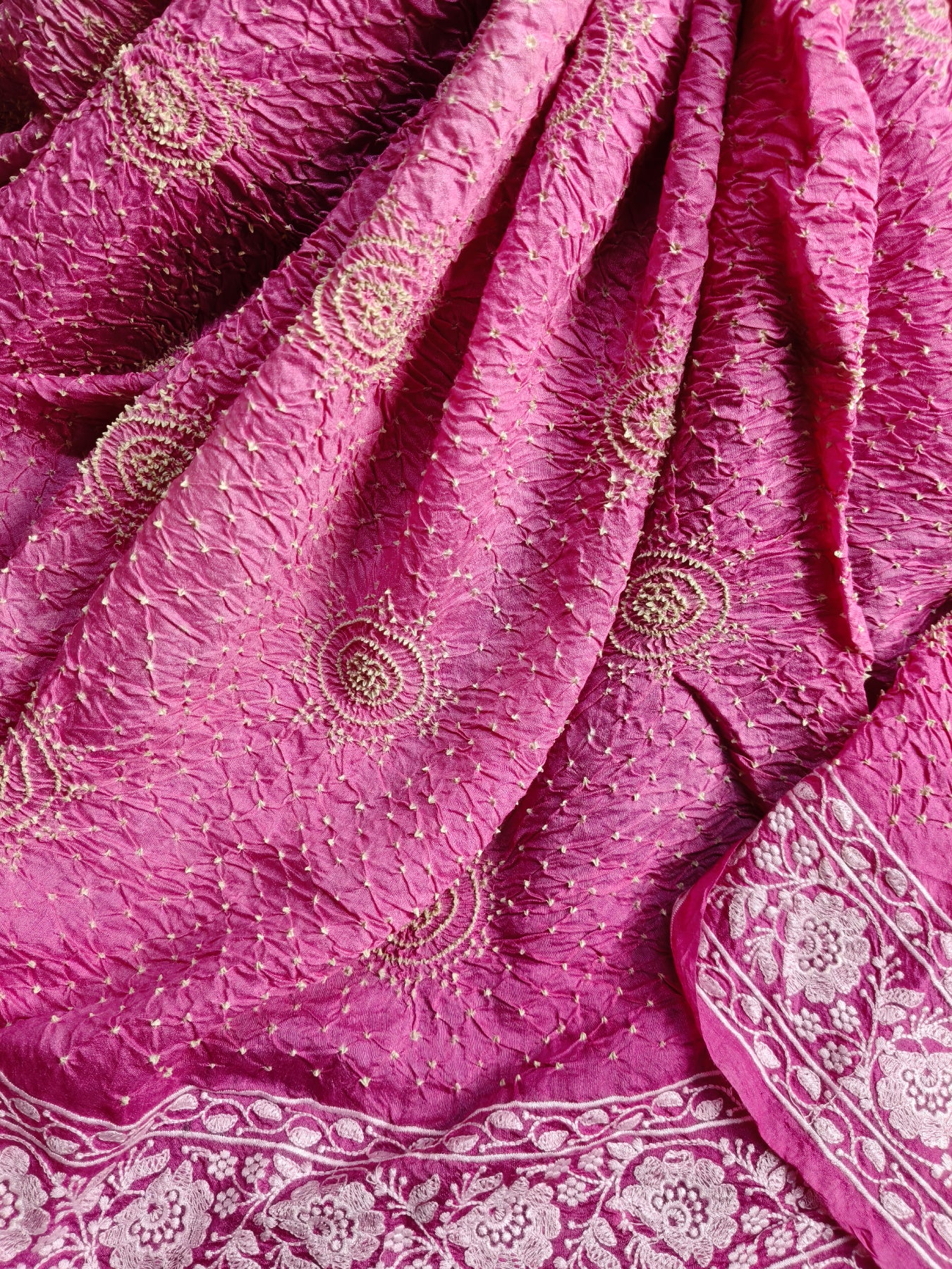 PINK SHADED TUSSAR PURE HANDLOOM BANDHEJ SAREE