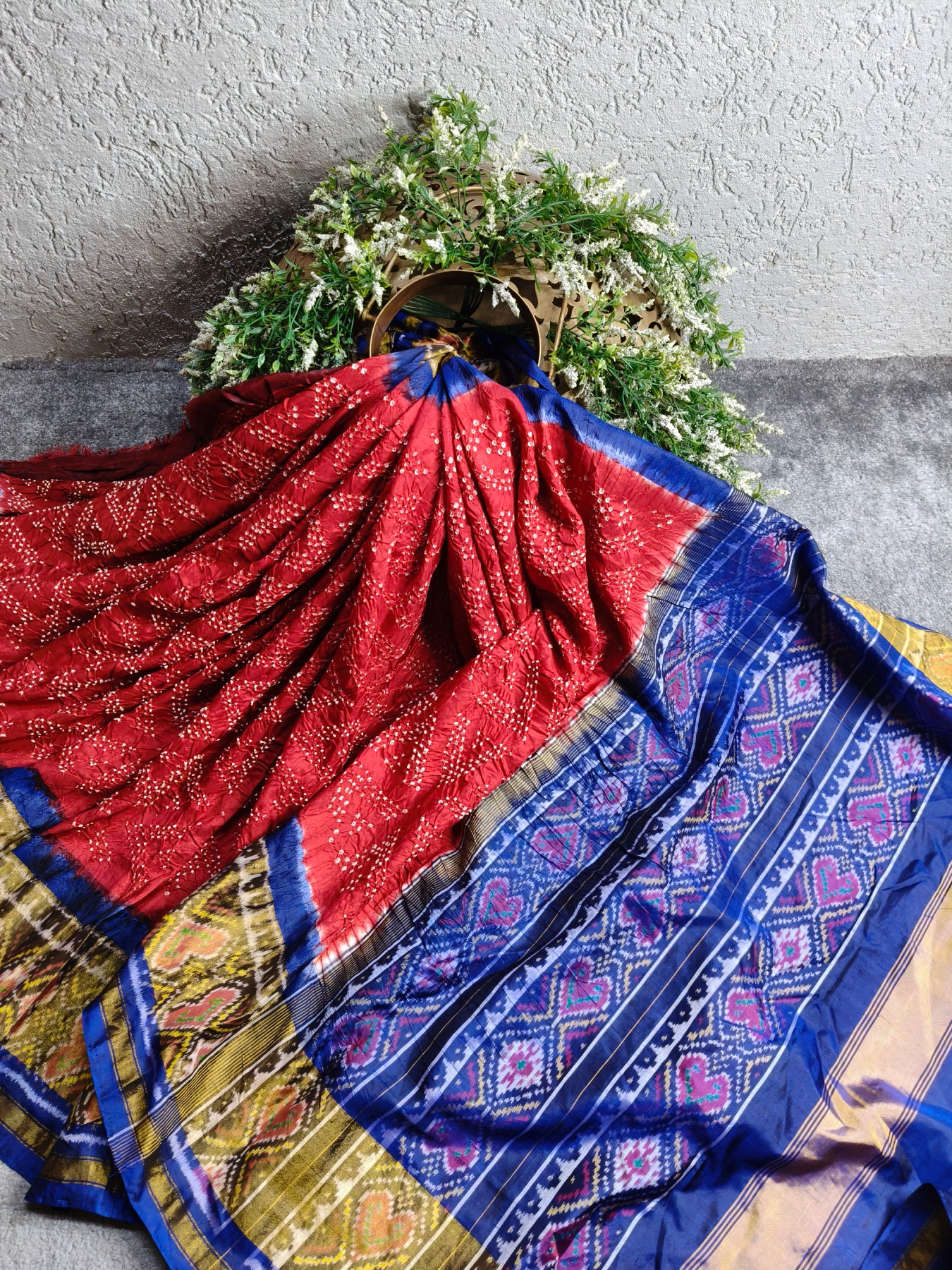RED SILK PURE HANDLOOM BANDHEJ SAREE