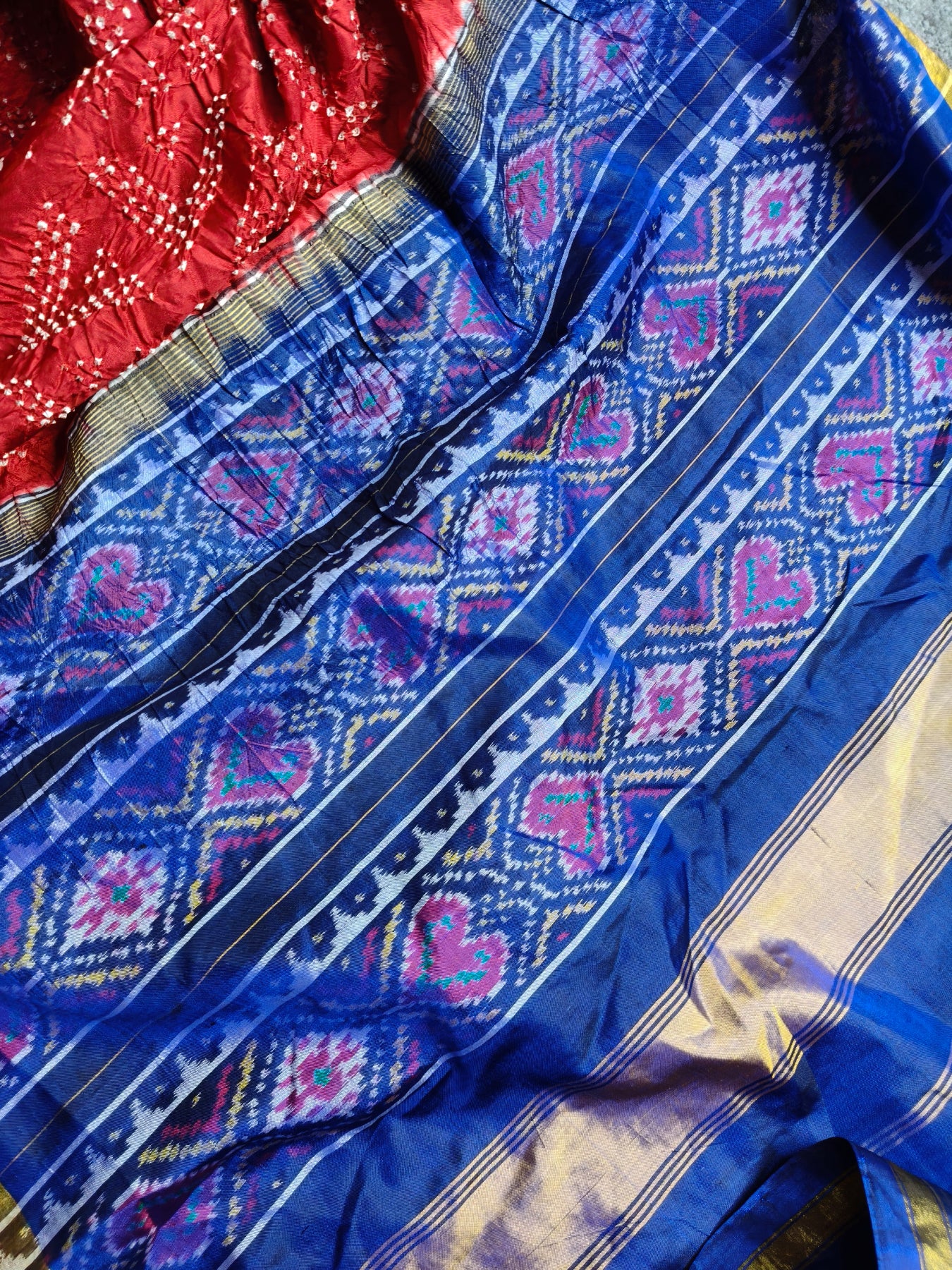 RED SILK PURE HANDLOOM BANDHEJ SAREE