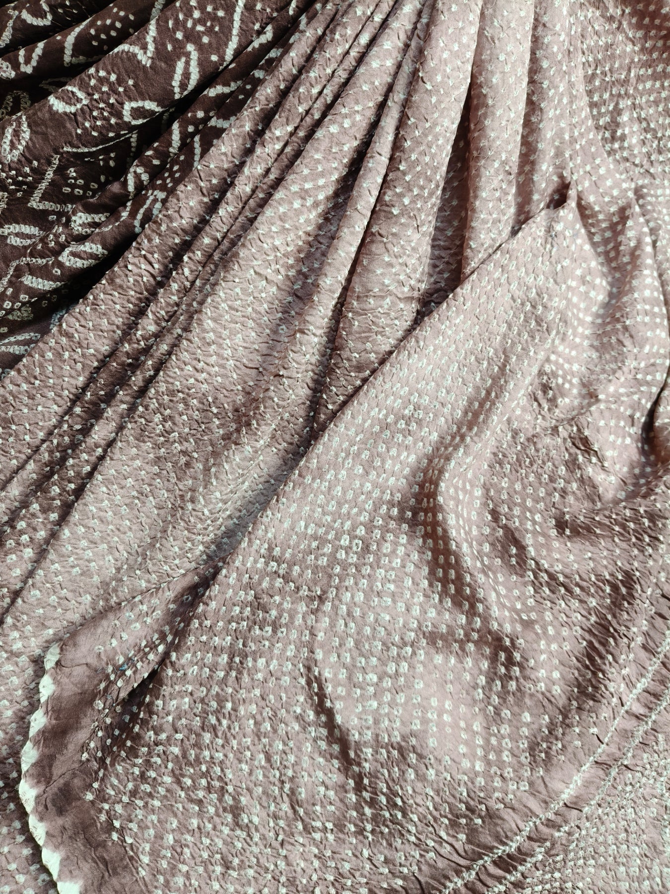 BROWN SHADED GAJJI SILK PURE HANDLOOM BANDHEJ SAREE