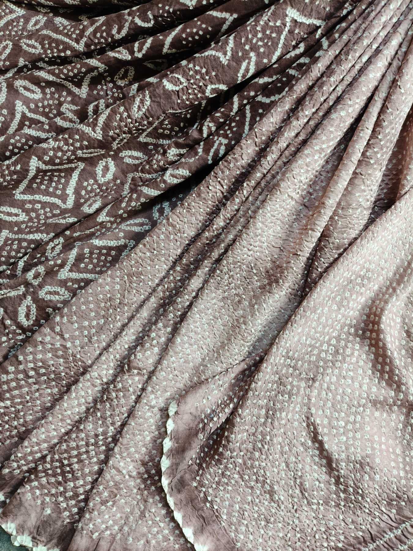 BROWN SHADED GAJJI SILK PURE HANDLOOM BANDHEJ SAREE