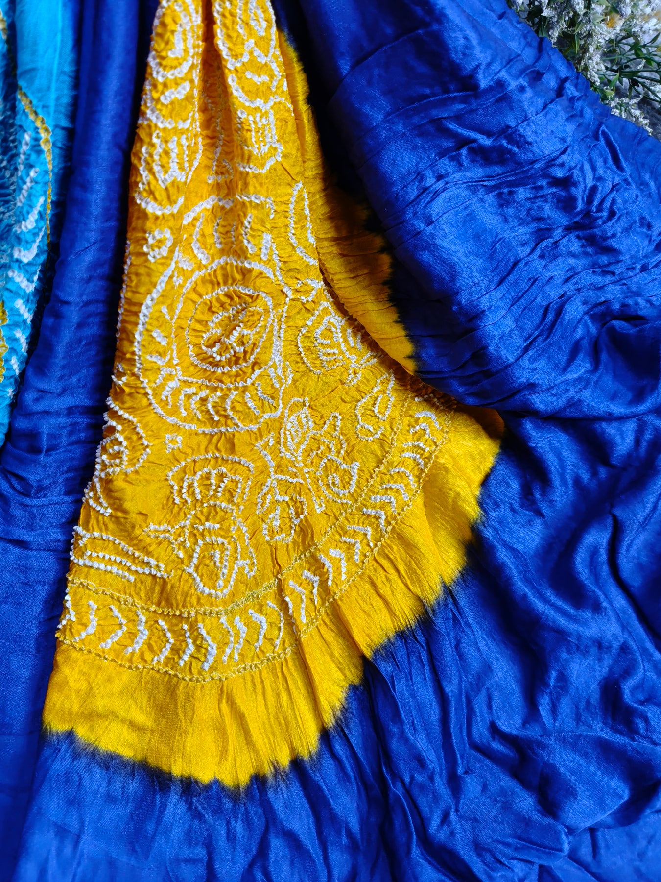BLUE GAJJI SILK PURE HANDLOOM BANDHEJ SAREE