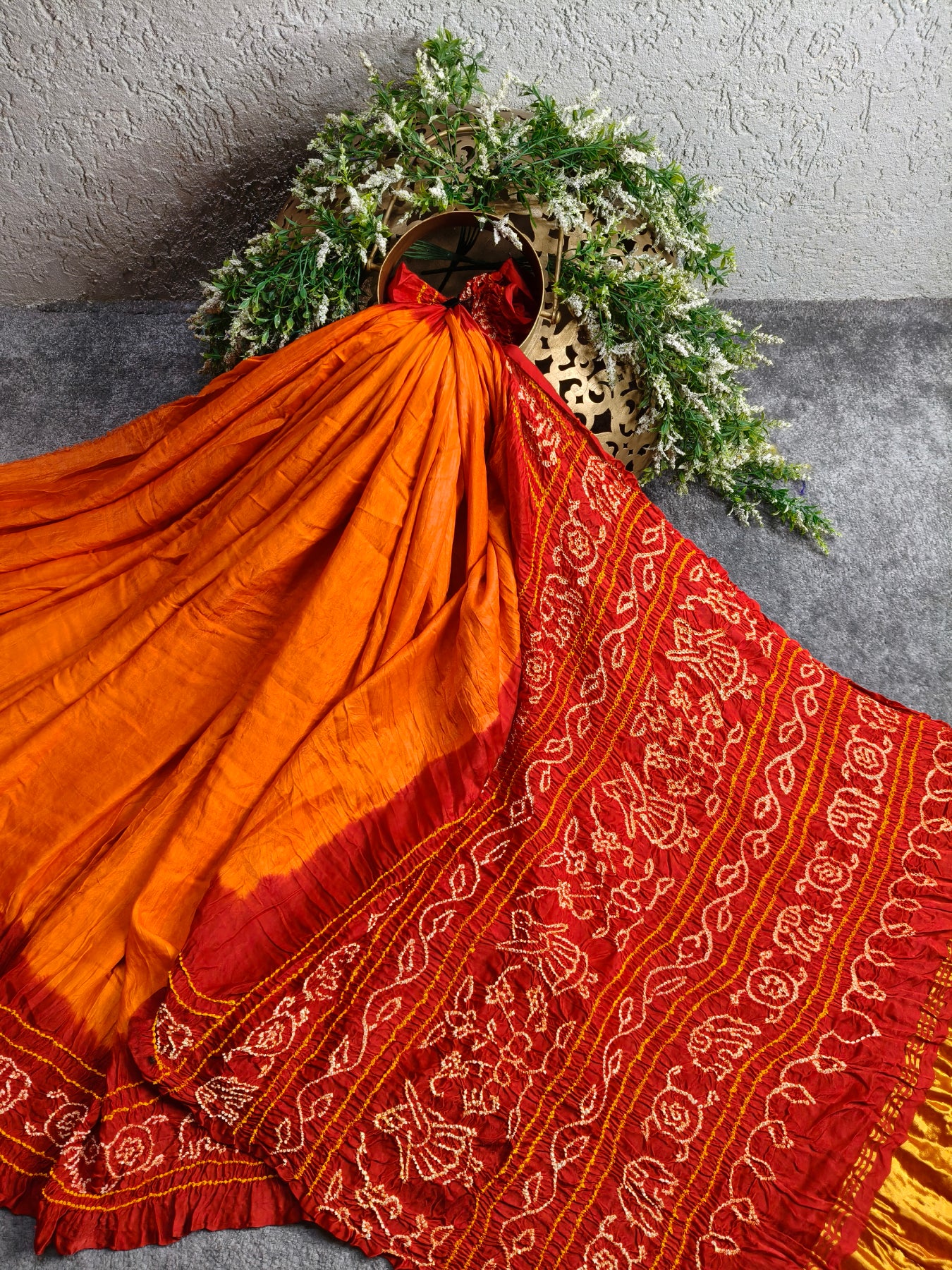 ORANGE GAJJI SILK PURE HANDLOOM BANDHEJ SAREE