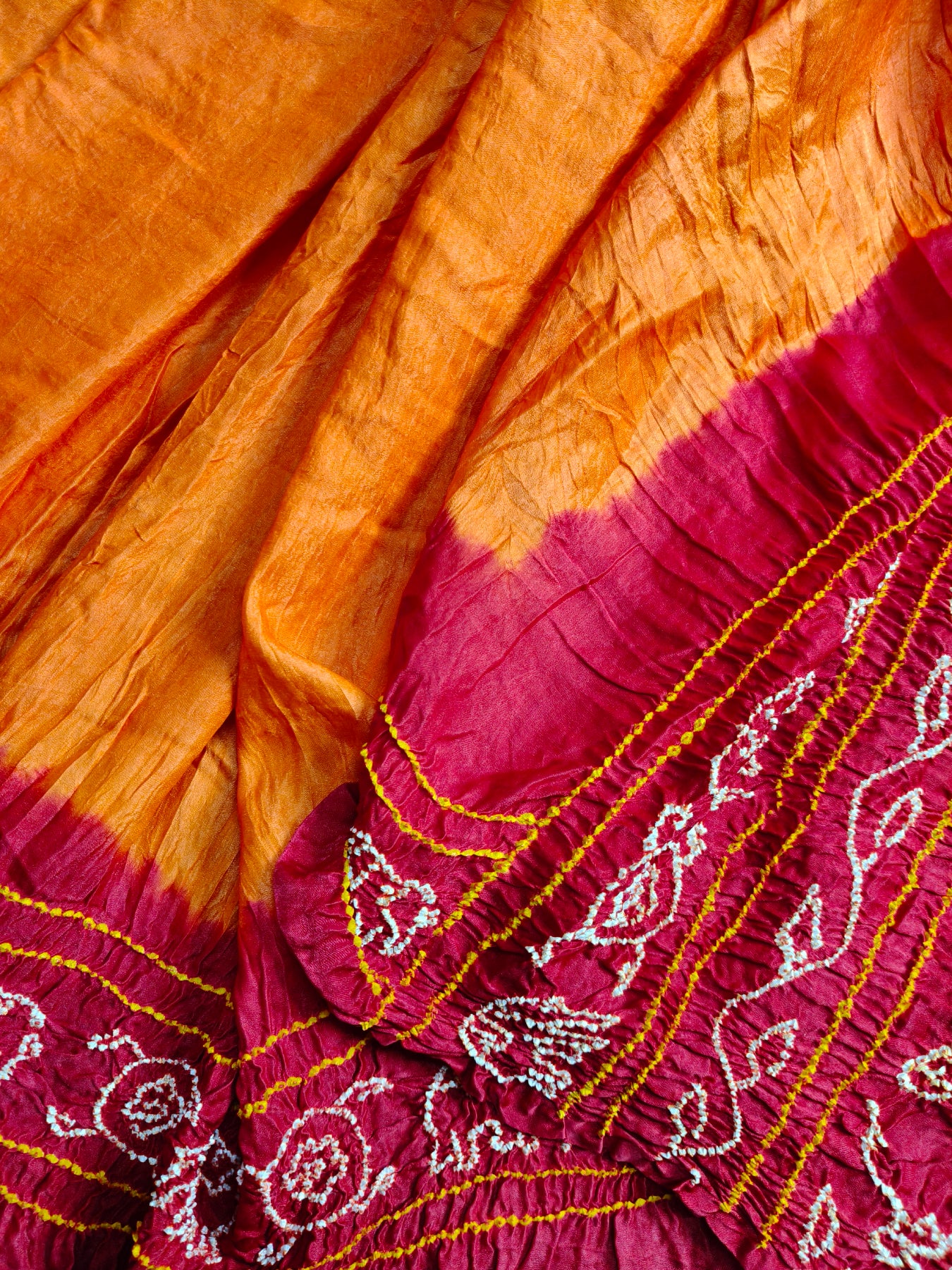 ORANGE GAJJI SILK PURE HANDLOOM BANDHEJ SAREE