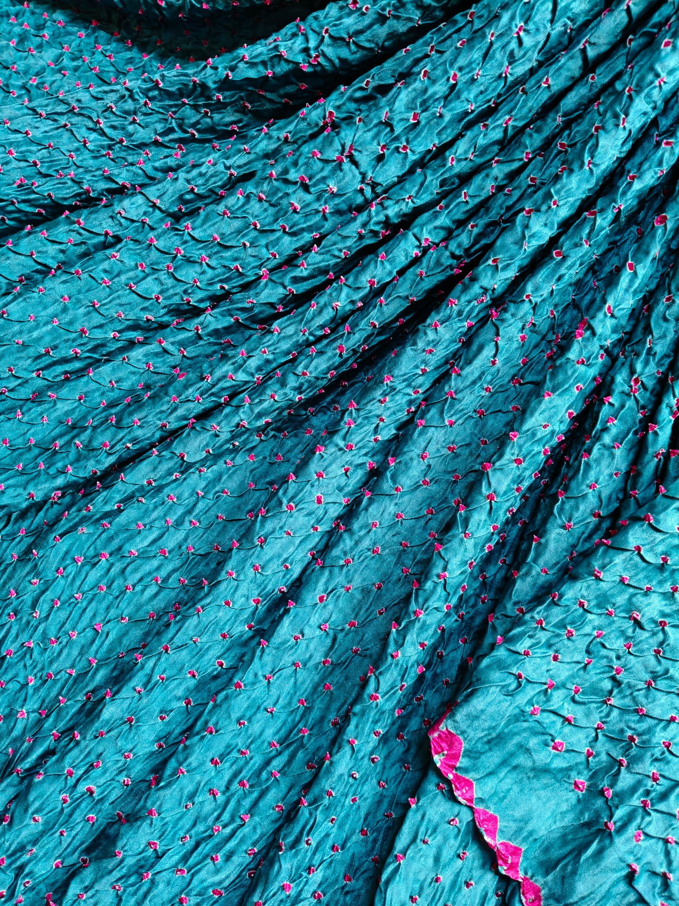 BLUE GAJJI SILK PURE HANDLOOM BANDHEJ SAREE