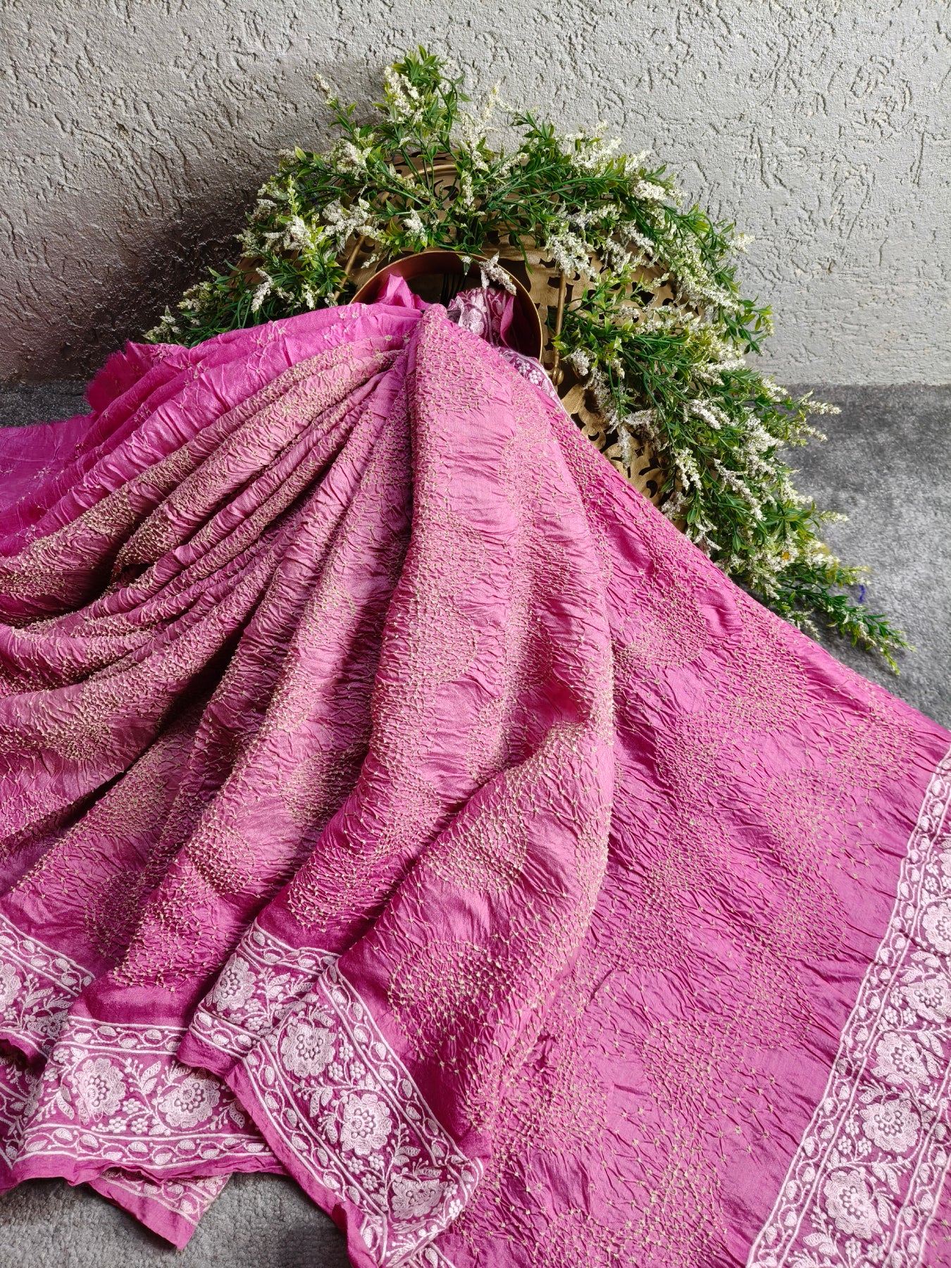 PINK SHADED TUSSAR PURE HANDLOOM BANDHEJ SAREE