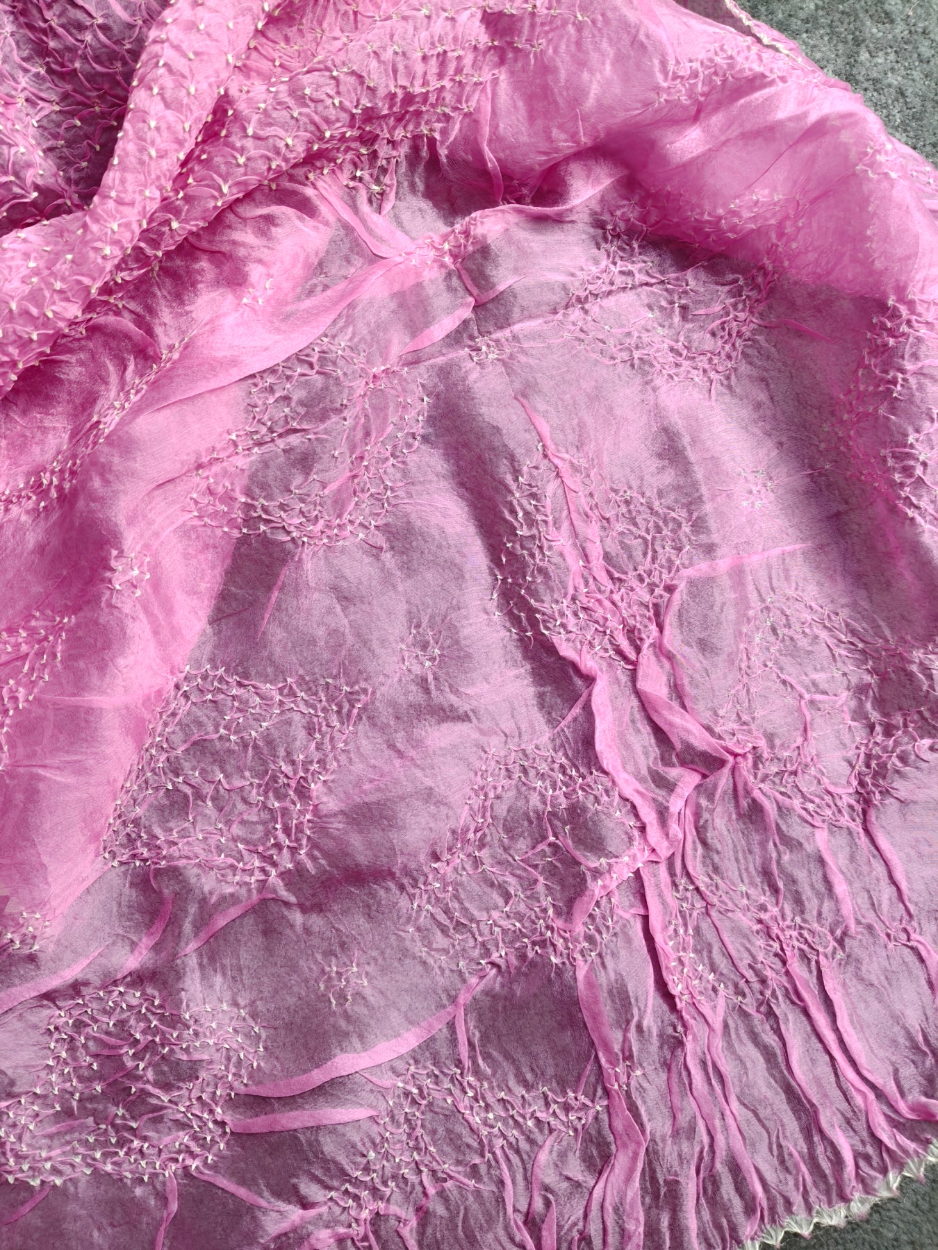 PINK ORGANZA PURE HANDLOOM BANDHEJ SAREE