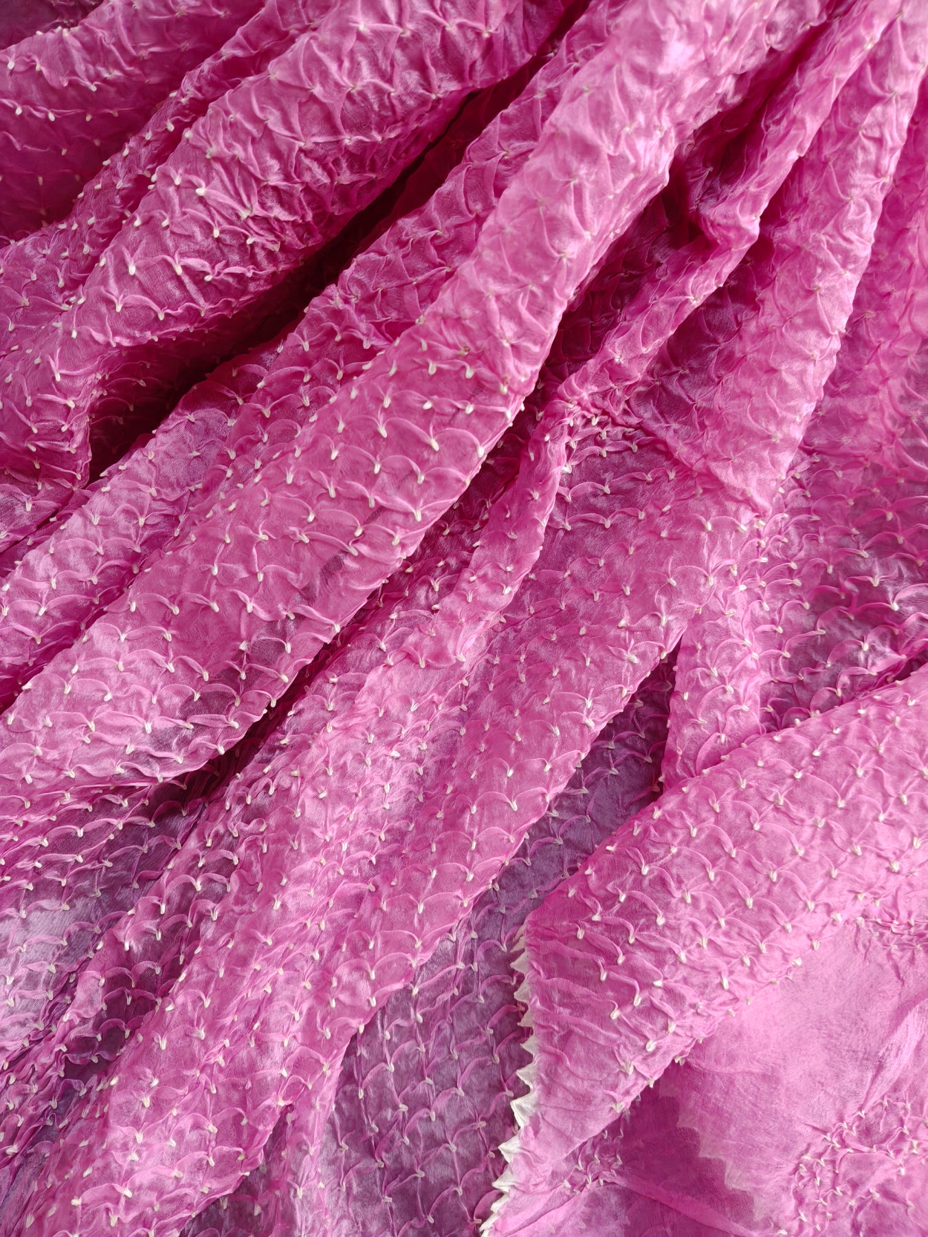 PINK ORGANZA PURE HANDLOOM BANDHEJ SAREE