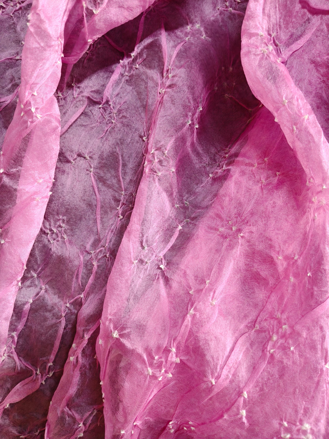 PINK ORGANZA PURE HANDLOOM BANDHEJ SAREE