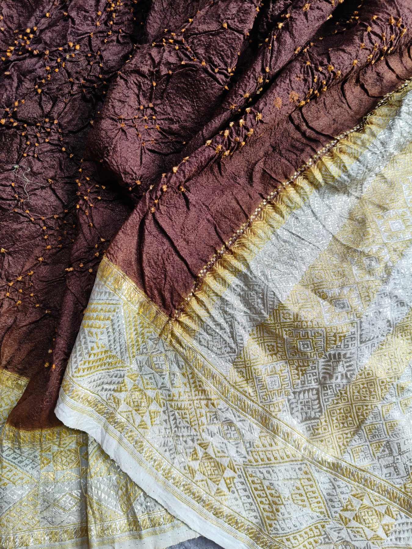 BROWN TUSSAR PURE HANDLOOM BANDHEJ SAREE