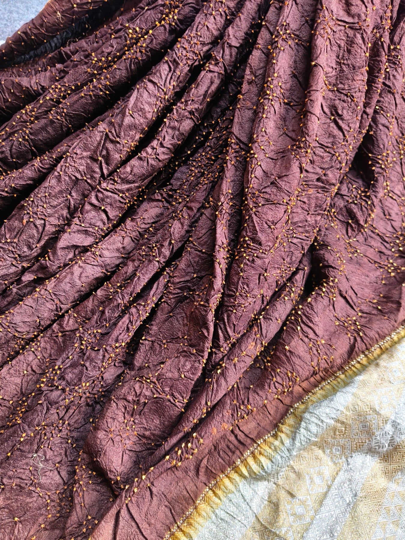 BROWN TUSSAR PURE HANDLOOM BANDHEJ SAREE
