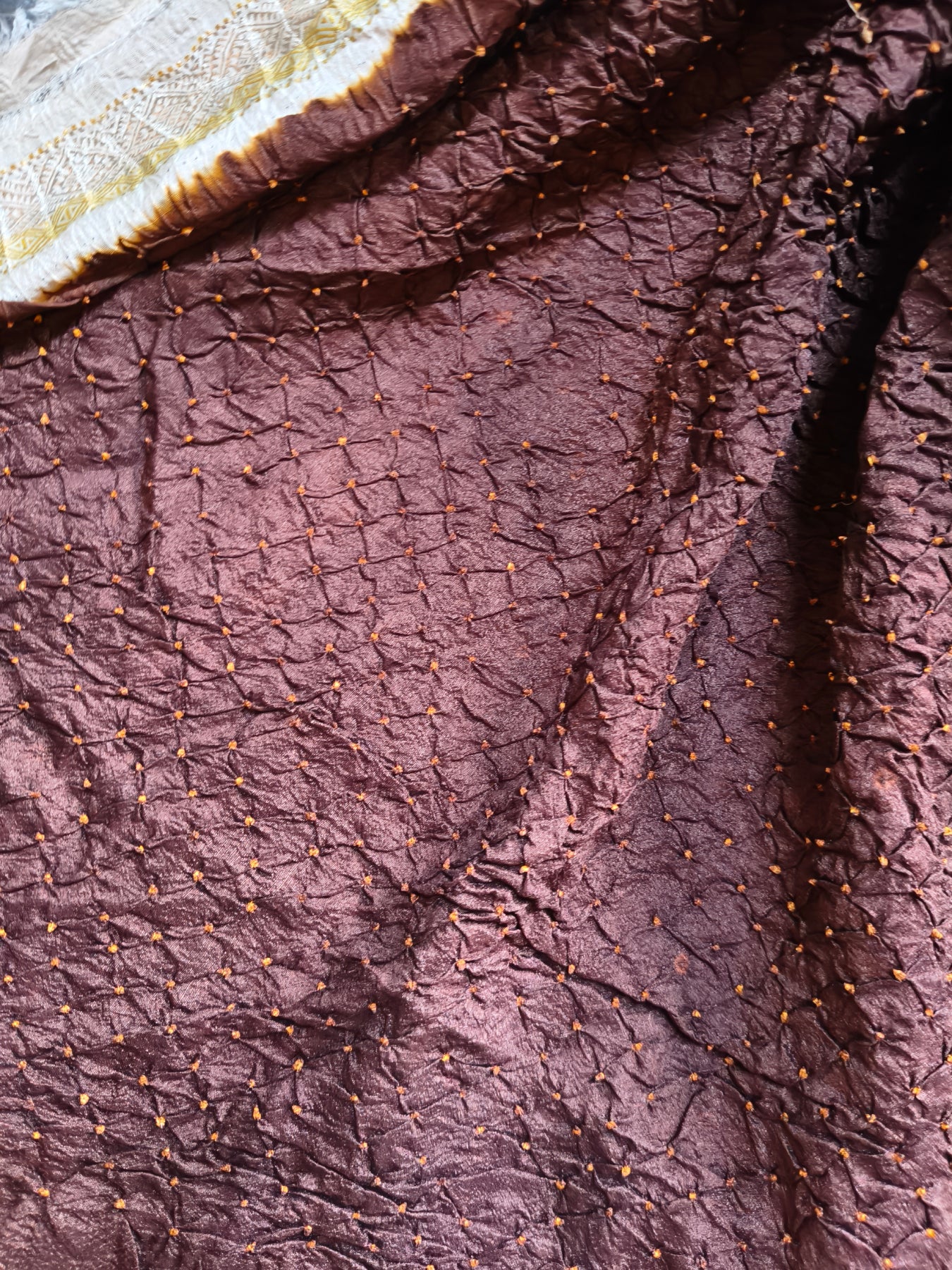 BROWN TUSSAR PURE HANDLOOM BANDHEJ SAREE