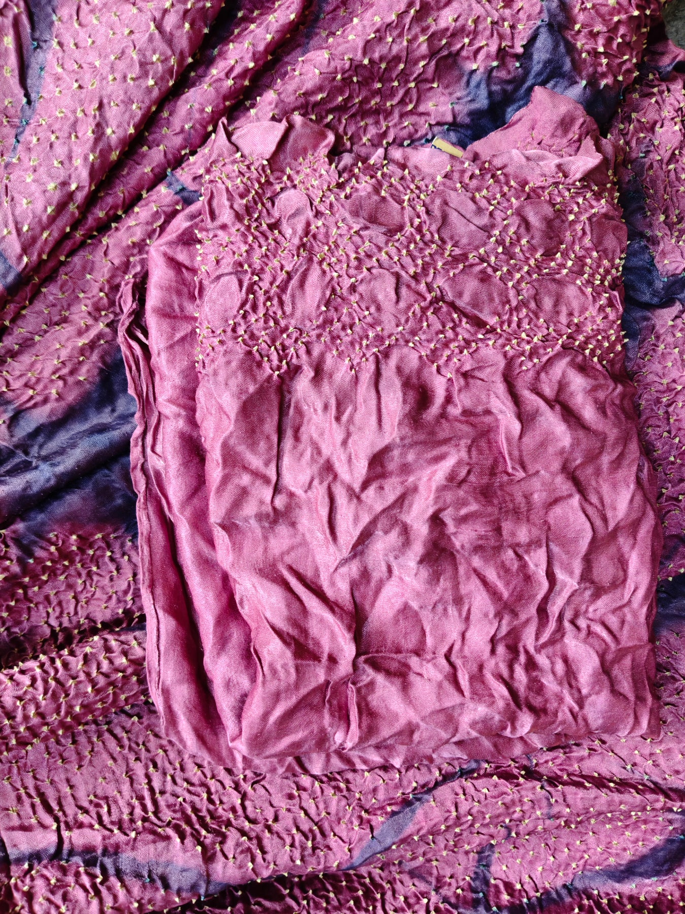 PINK AJRAK AND GAJJI SILK PURE HANDLOOM BANDHEJ SAREE