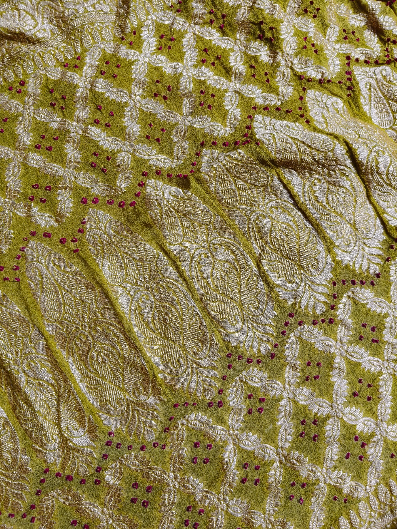 GREEN GREY SHADED GEORGETTE PURE HANDLOOM BANDHEJ SAREE