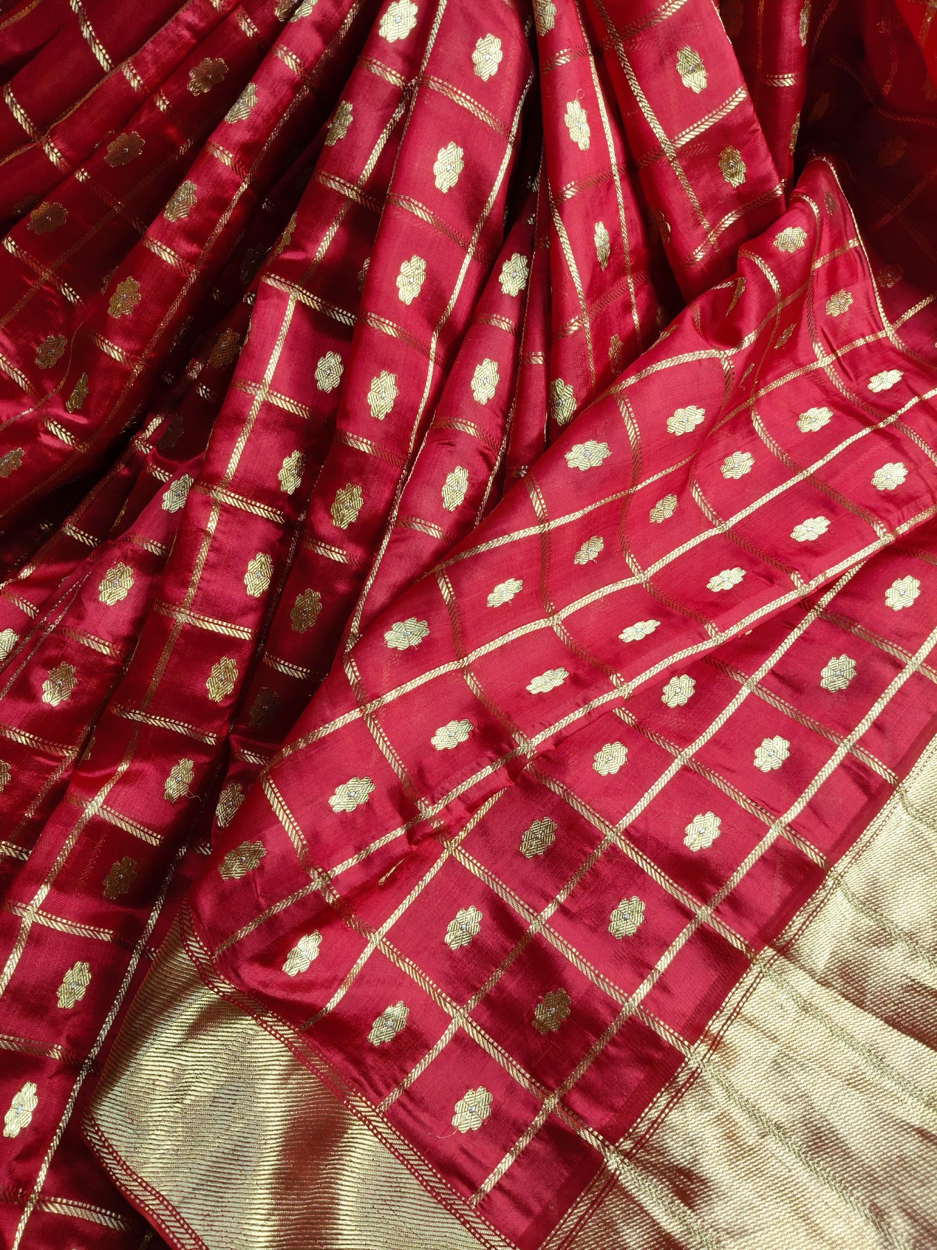 RED SILK PURE HANDLOOM CHANDERI SAREE