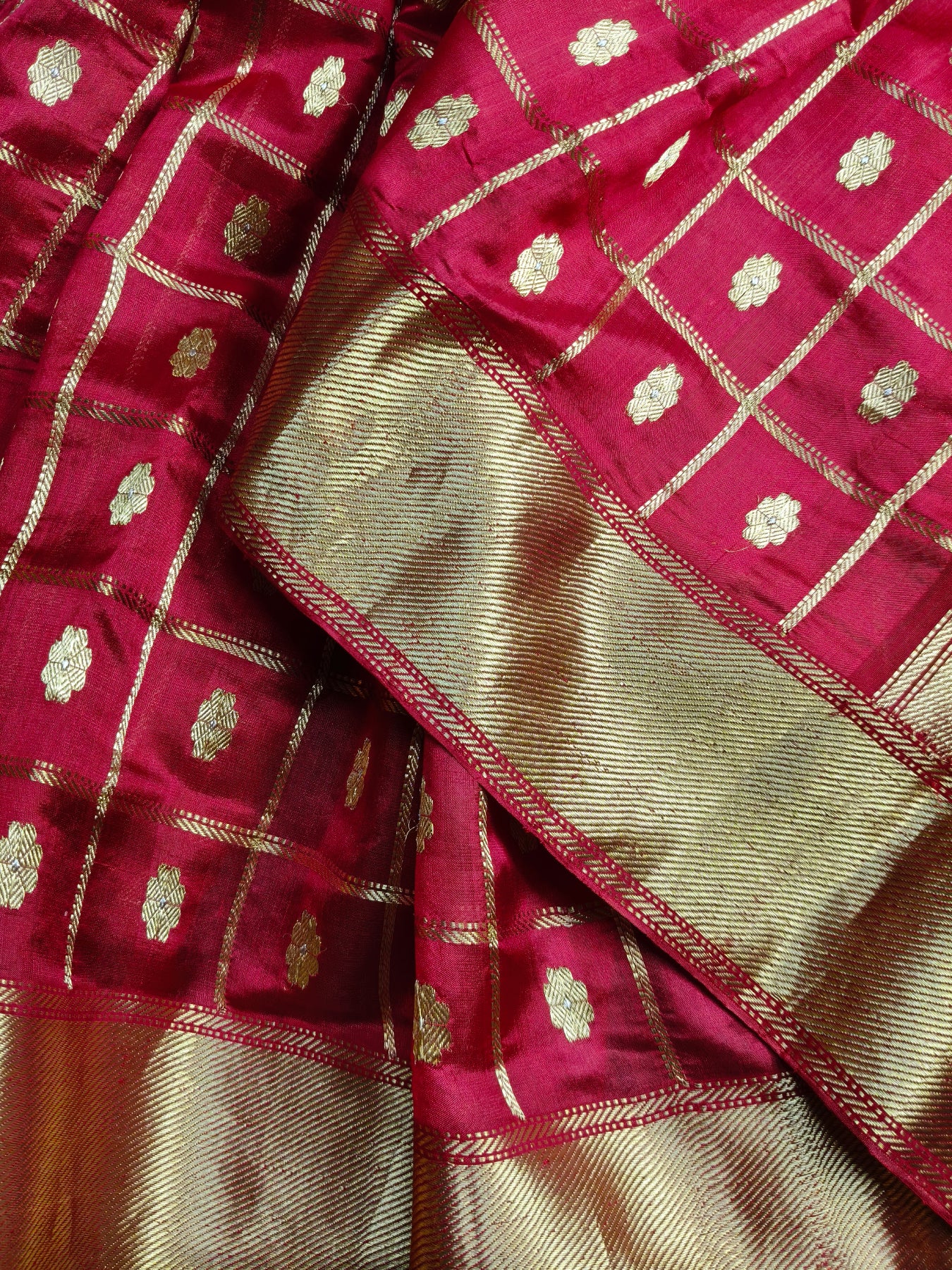 RED SILK PURE HANDLOOM CHANDERI SAREE