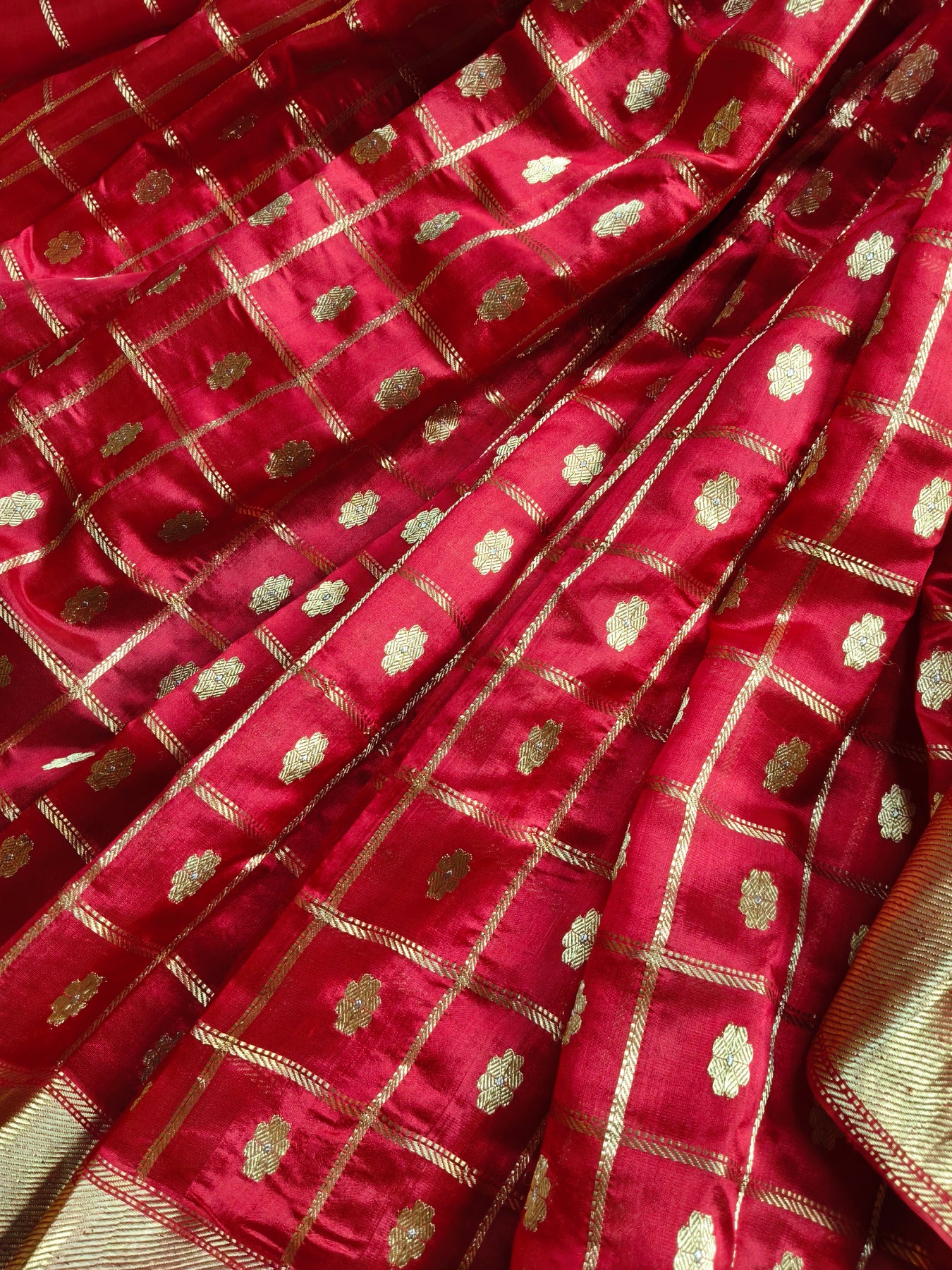 RED SILK PURE HANDLOOM CHANDERI SAREE