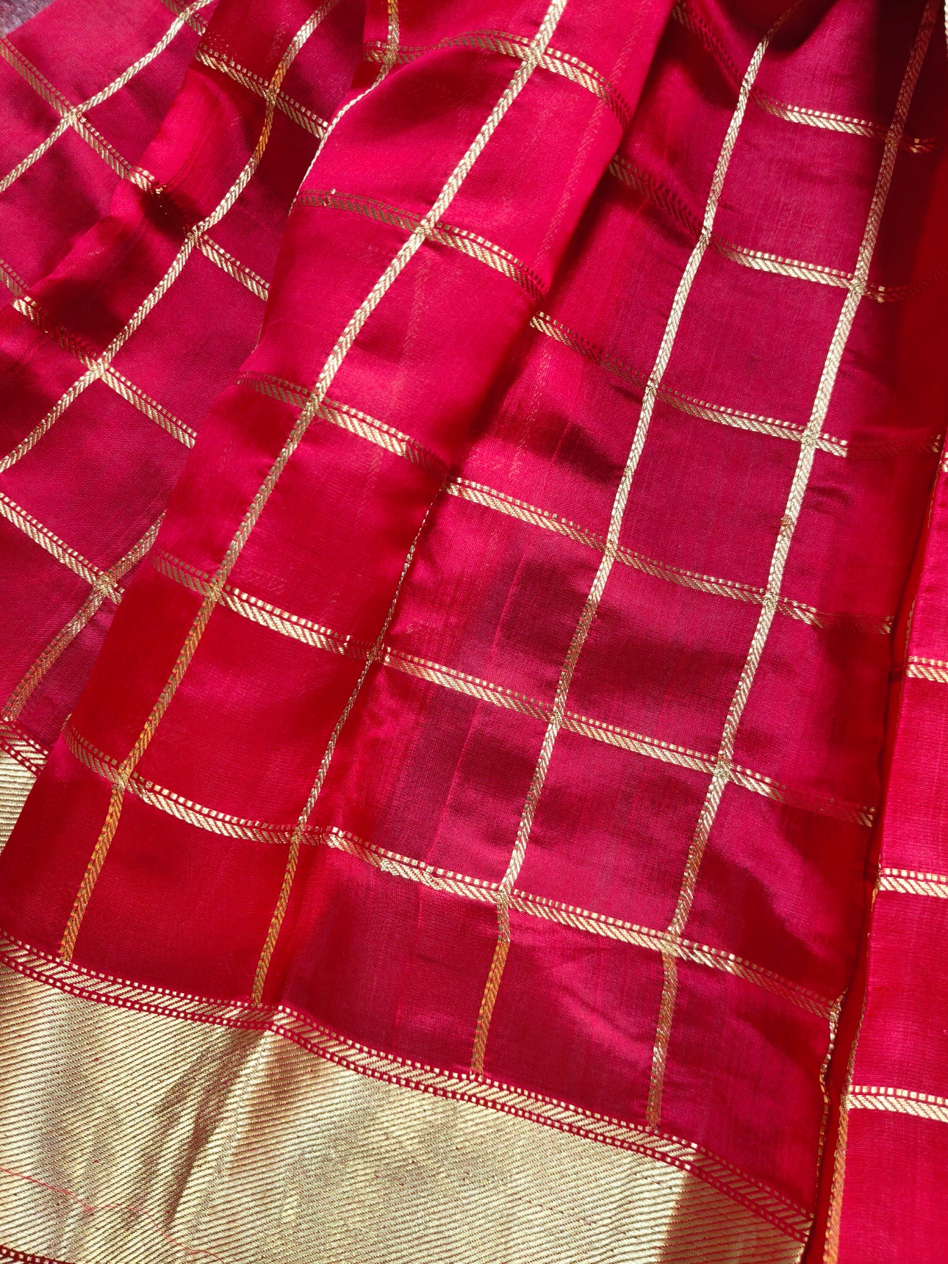 RED SILK PURE HANDLOOM CHANDERI SAREE