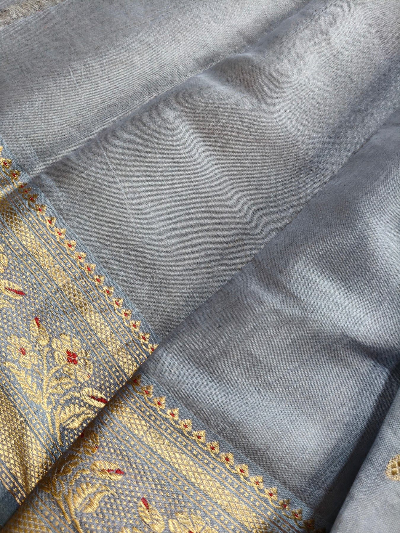 BLUISH GREY MUL COTTON PURE HANDLOOM CHANDERI SAREE