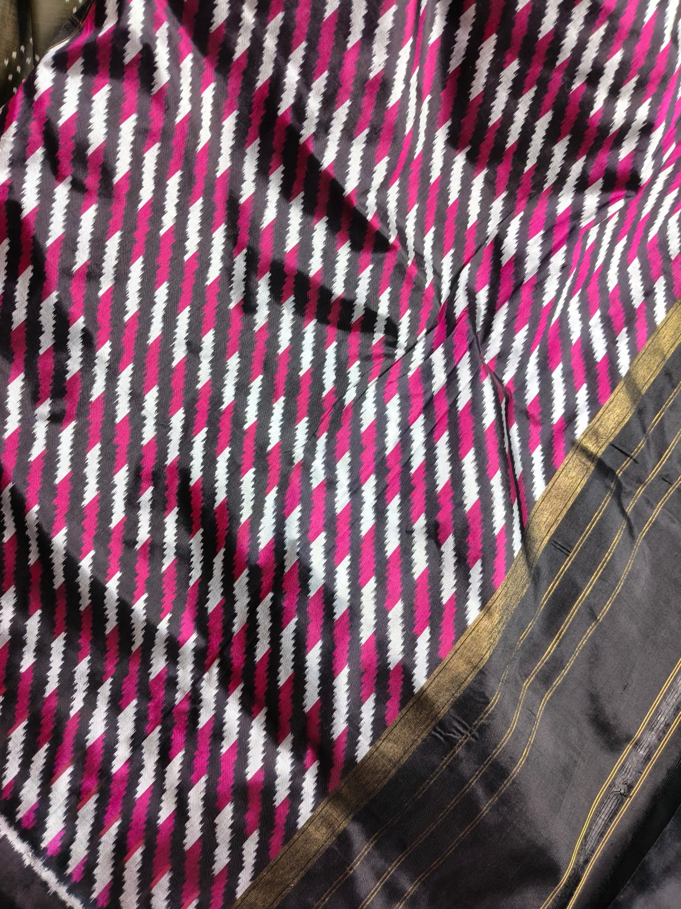 OLIVE GREEN SILK PURE HANDLOOM IKKAT SAREE