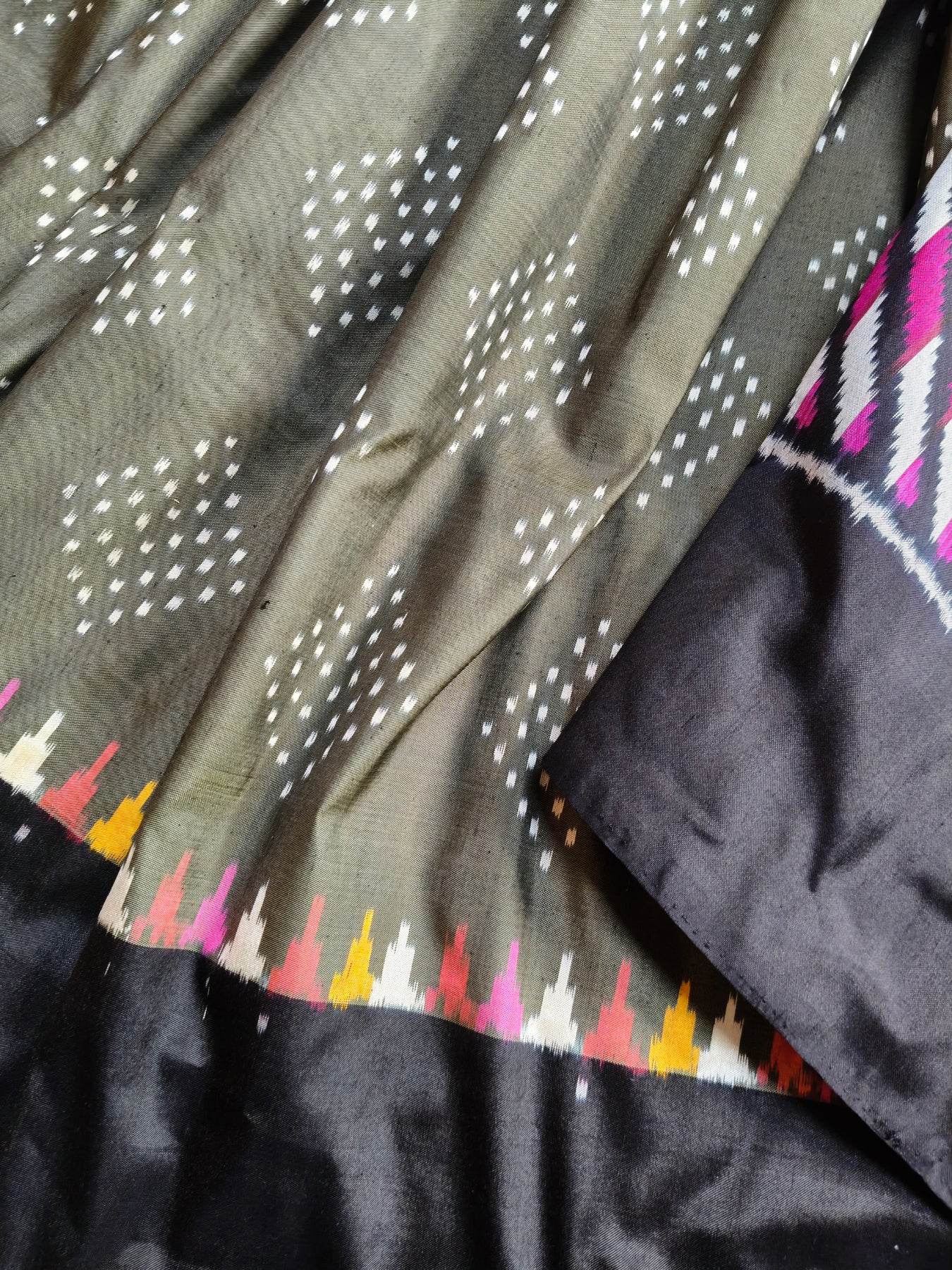 OLIVE GREEN SILK PURE HANDLOOM IKKAT SAREE