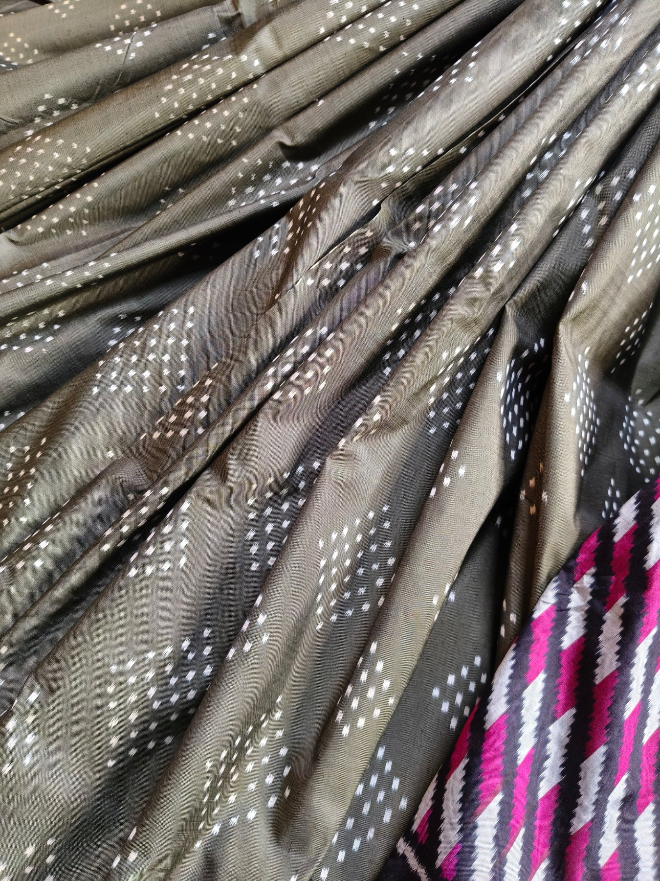 OLIVE GREEN SILK PURE HANDLOOM IKKAT SAREE