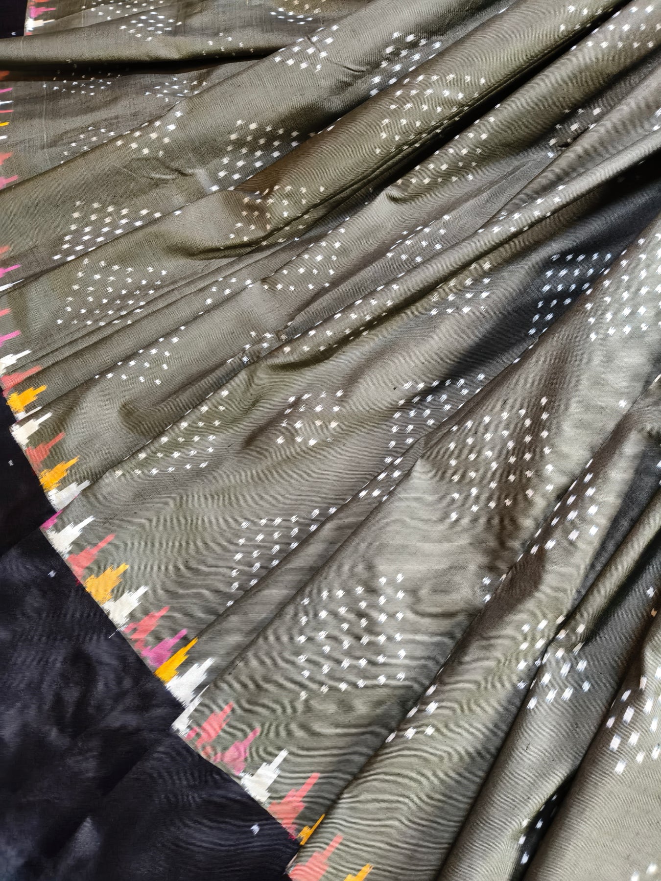 OLIVE GREEN SILK PURE HANDLOOM IKKAT SAREE