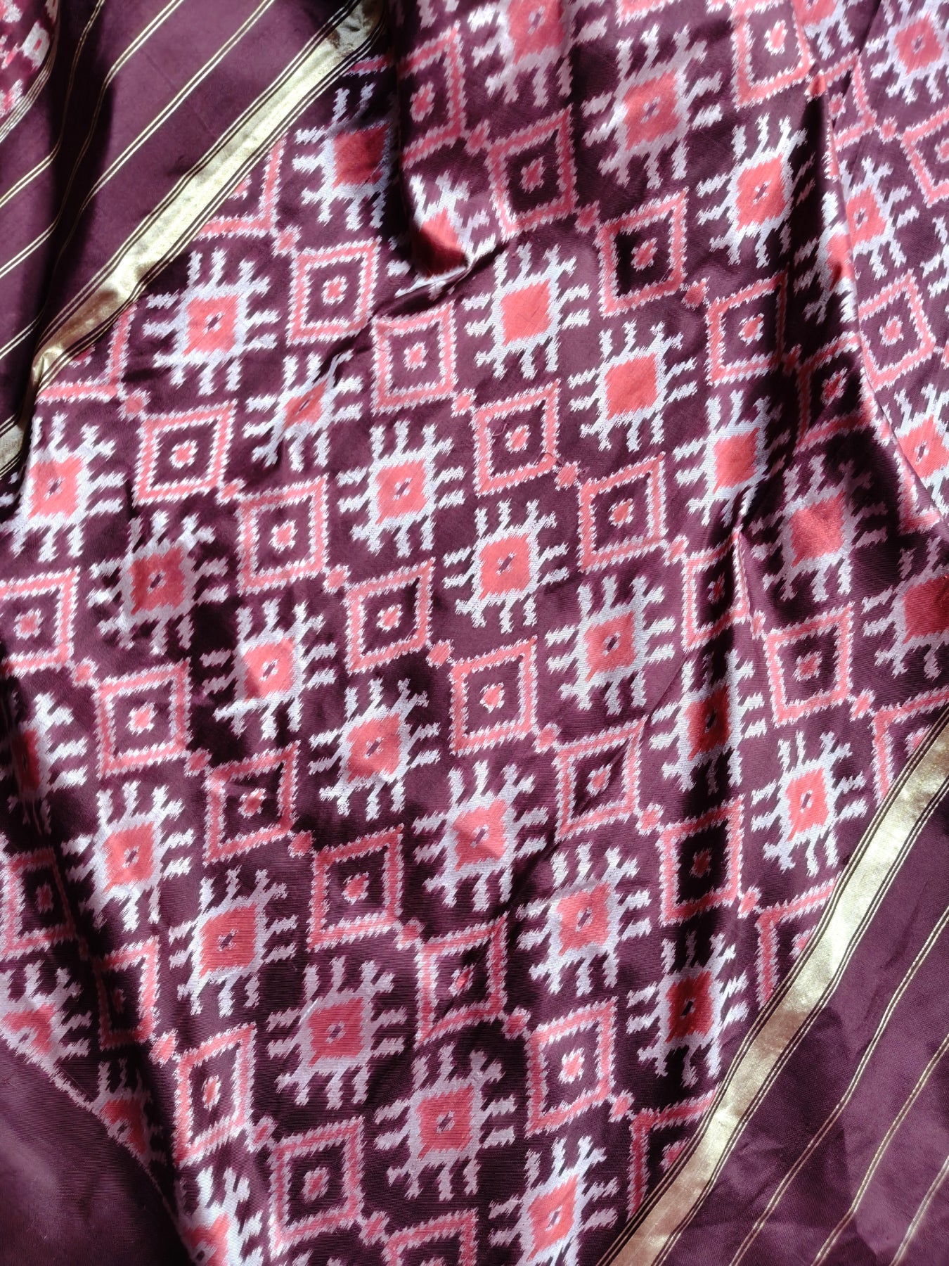 WINE SILK PURE HANDLOOM IKKAT SAREE