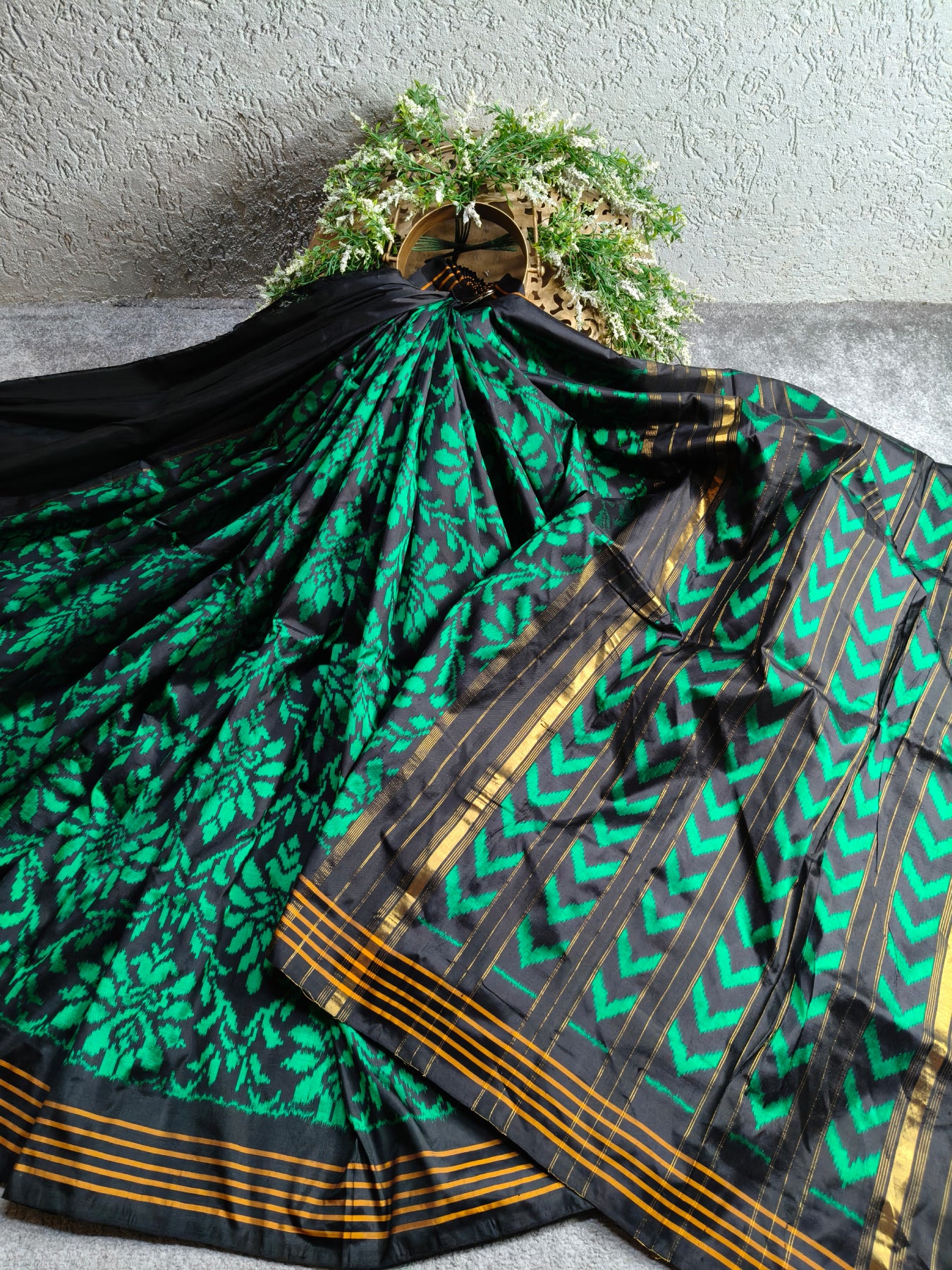 BLACK SILK PURE HANDLOOM IKKAT SAREE