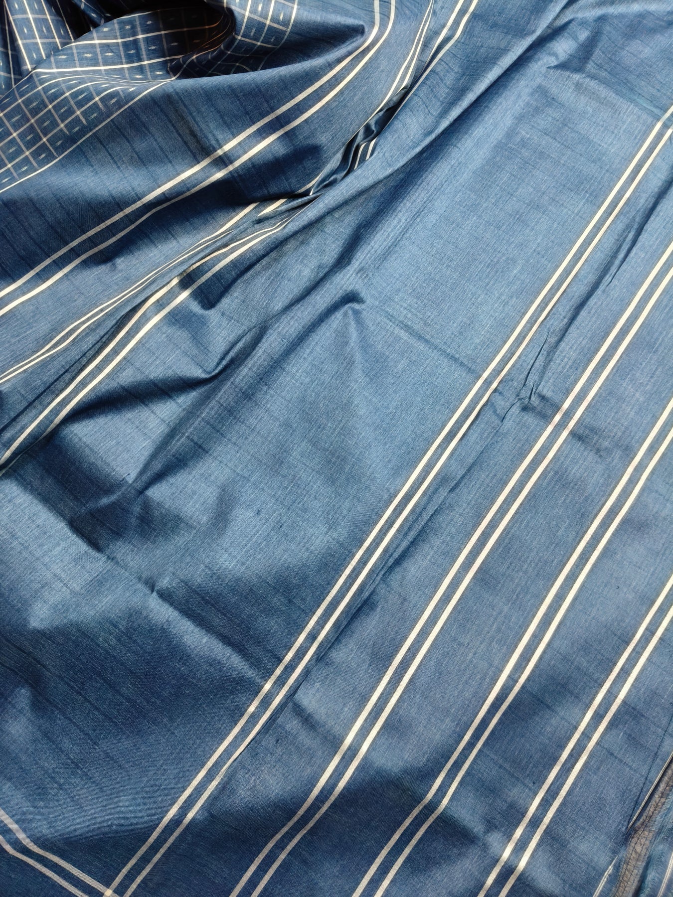 GREYISH BLUE SILK PURE HANDLOOM IKKAT SAREE