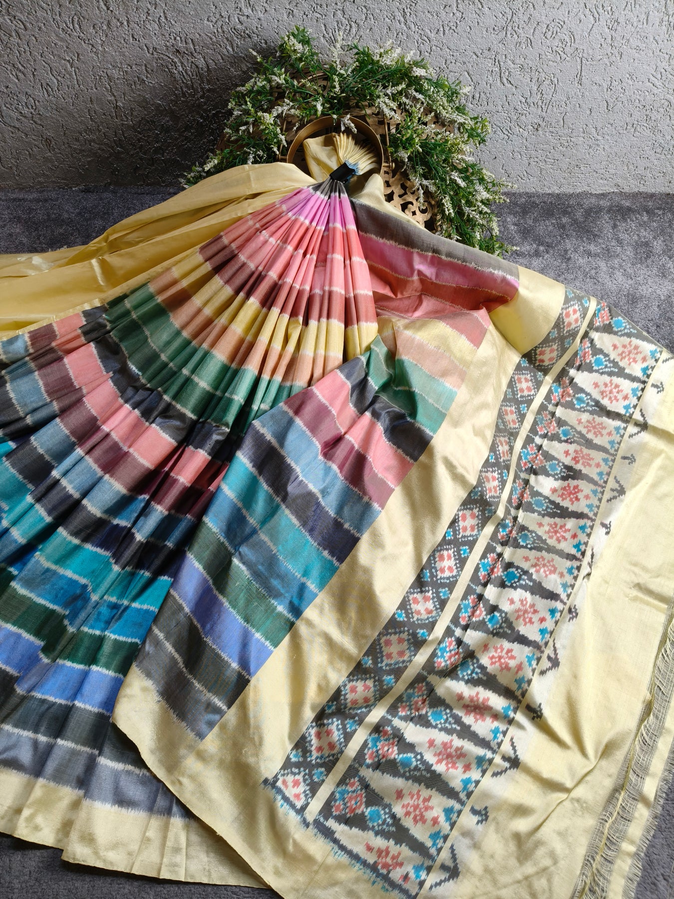 COLOURFUL SILK PURE HANDLOOM IKKAT SAREE