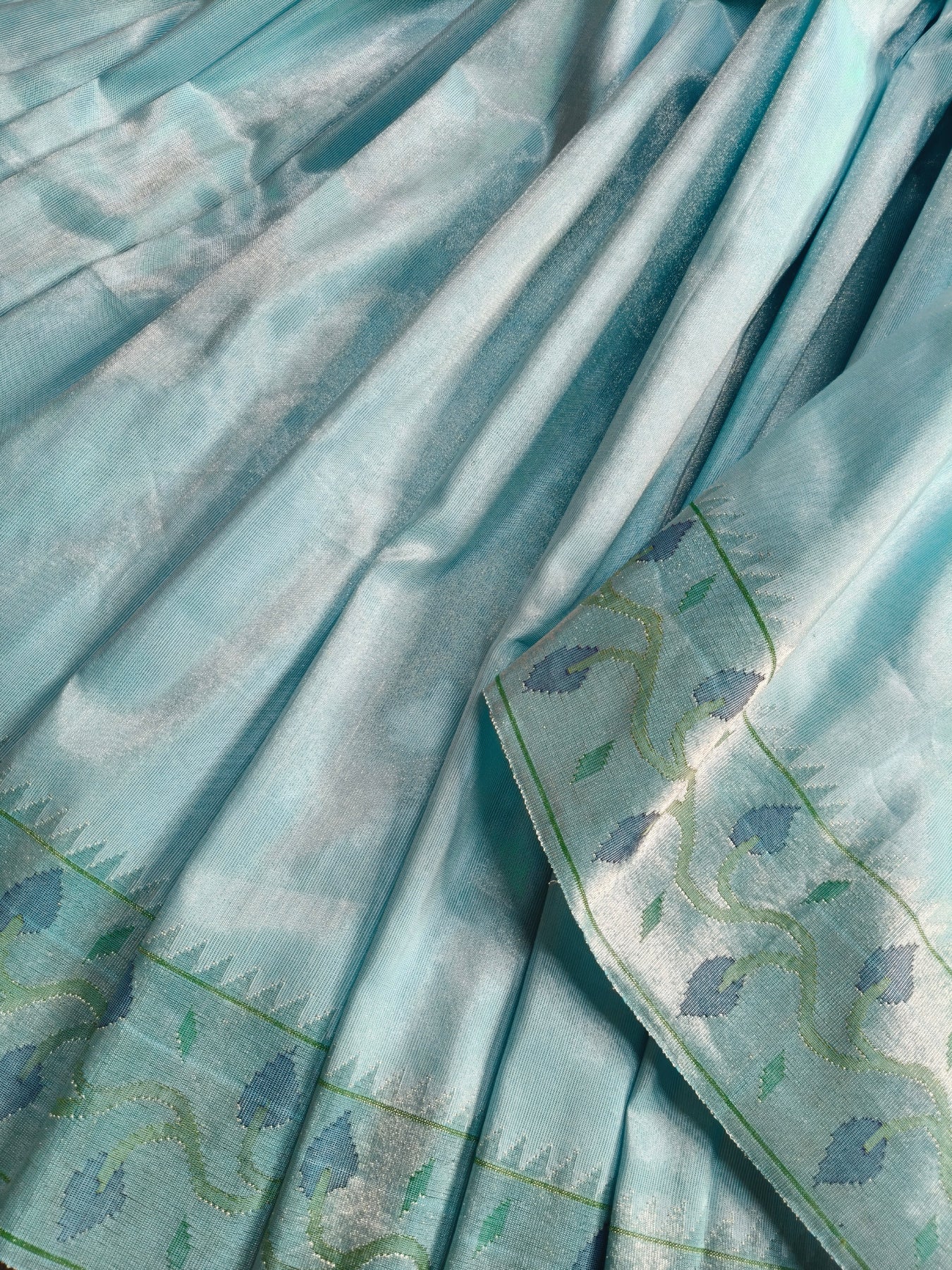 BLUE TISSUE SILK PURE HANDLOOM PAITHANI SAREE