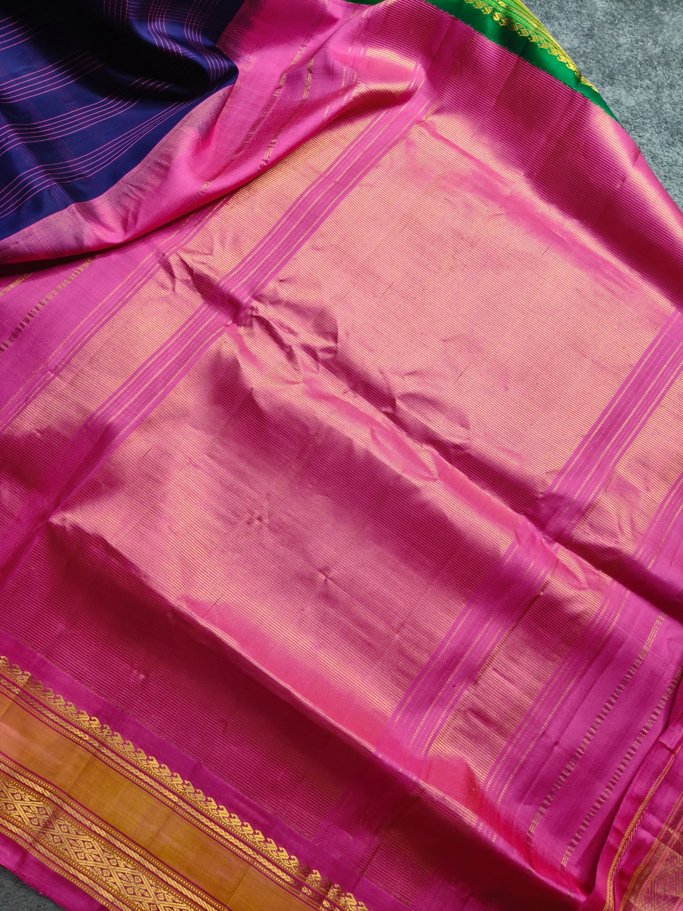PURPLE BLUE SILK PURE HANDLOOM GADWAL SAREE