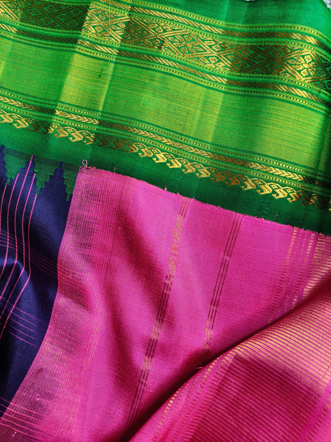 PURPLE BLUE SILK PURE HANDLOOM GADWAL SAREE