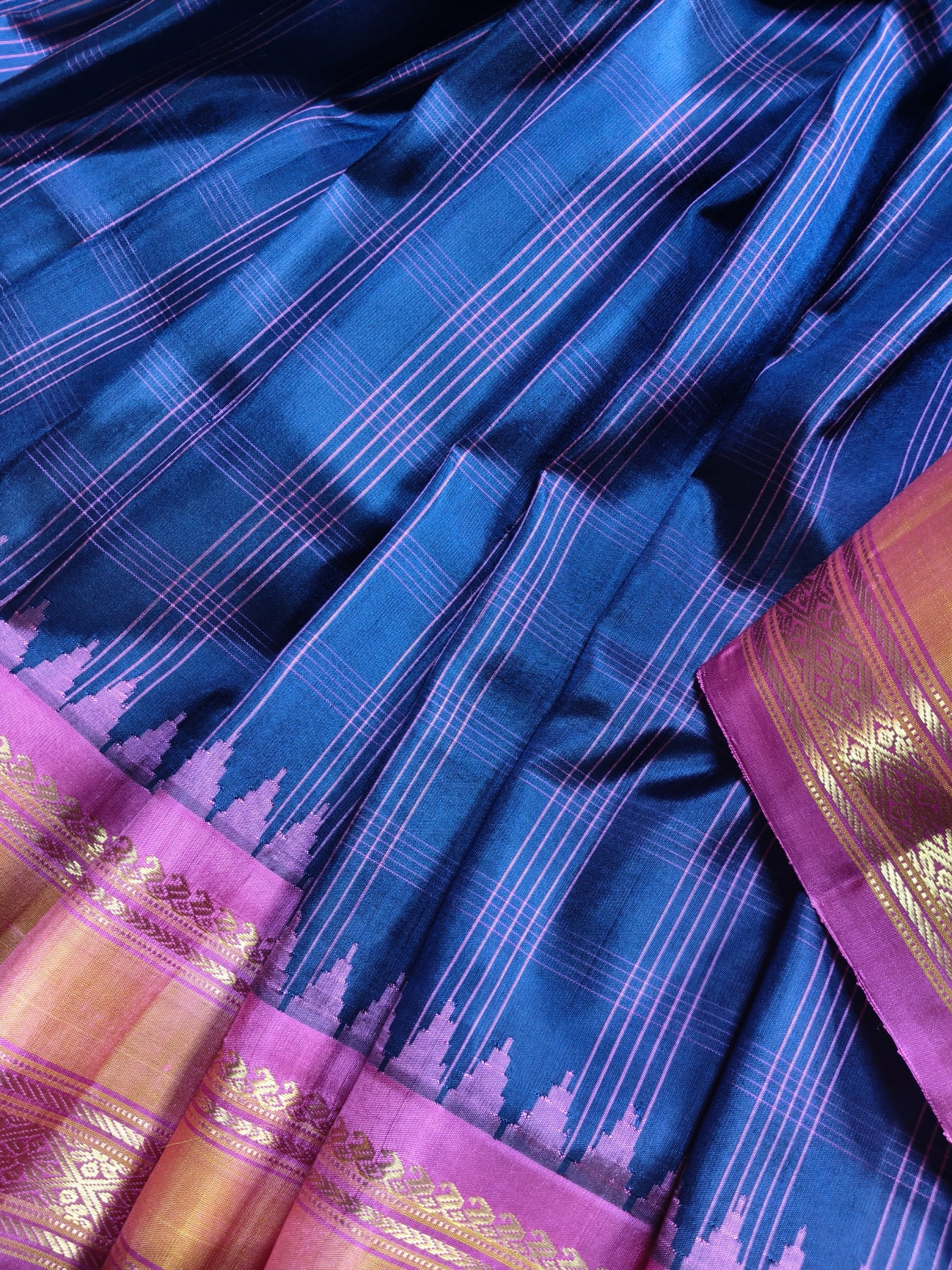 PURPLE BLUE SILK PURE HANDLOOM GADWAL SAREE