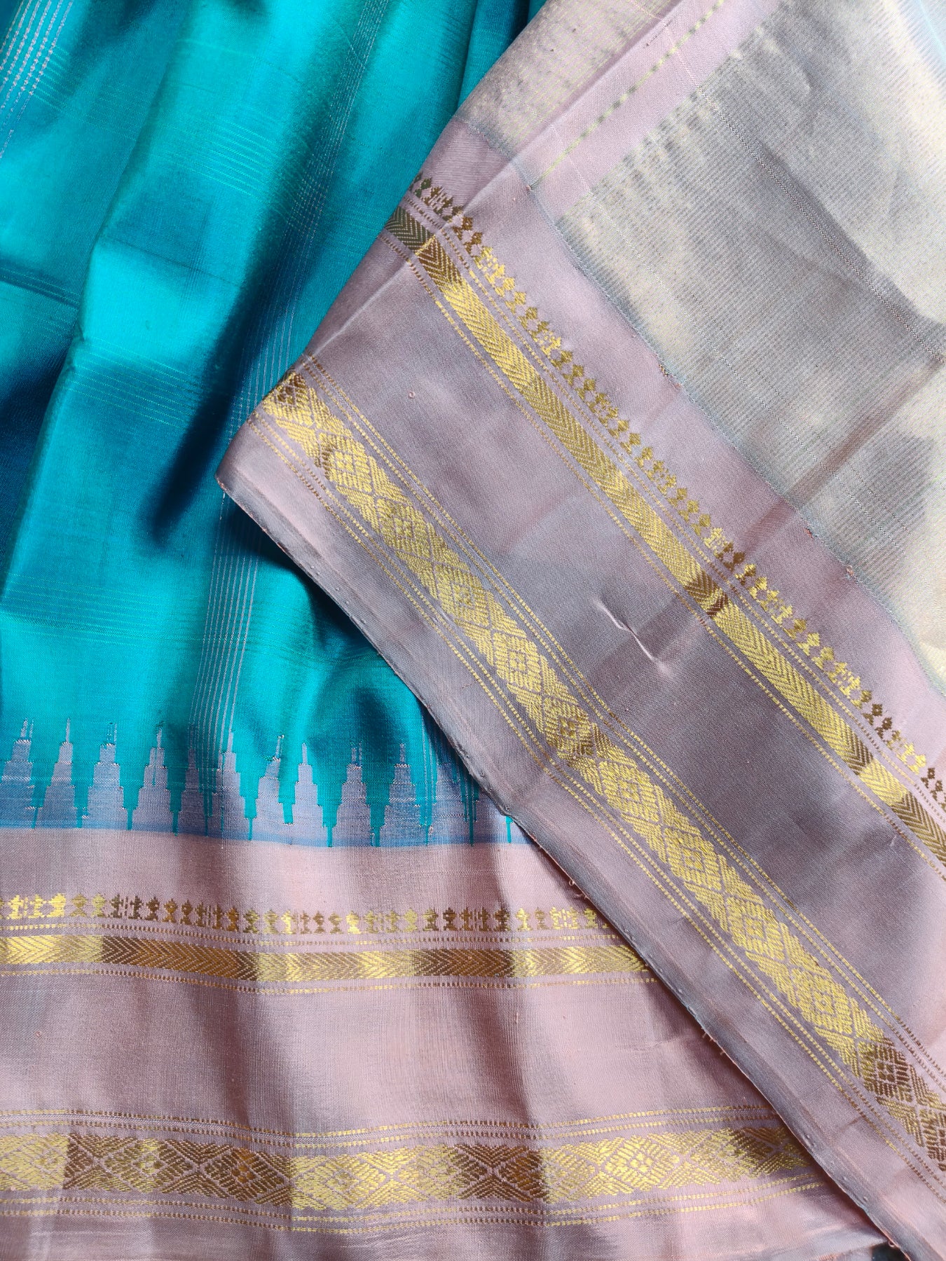 BLUE SILK PURE HANDLOOM GADWAL SAREE