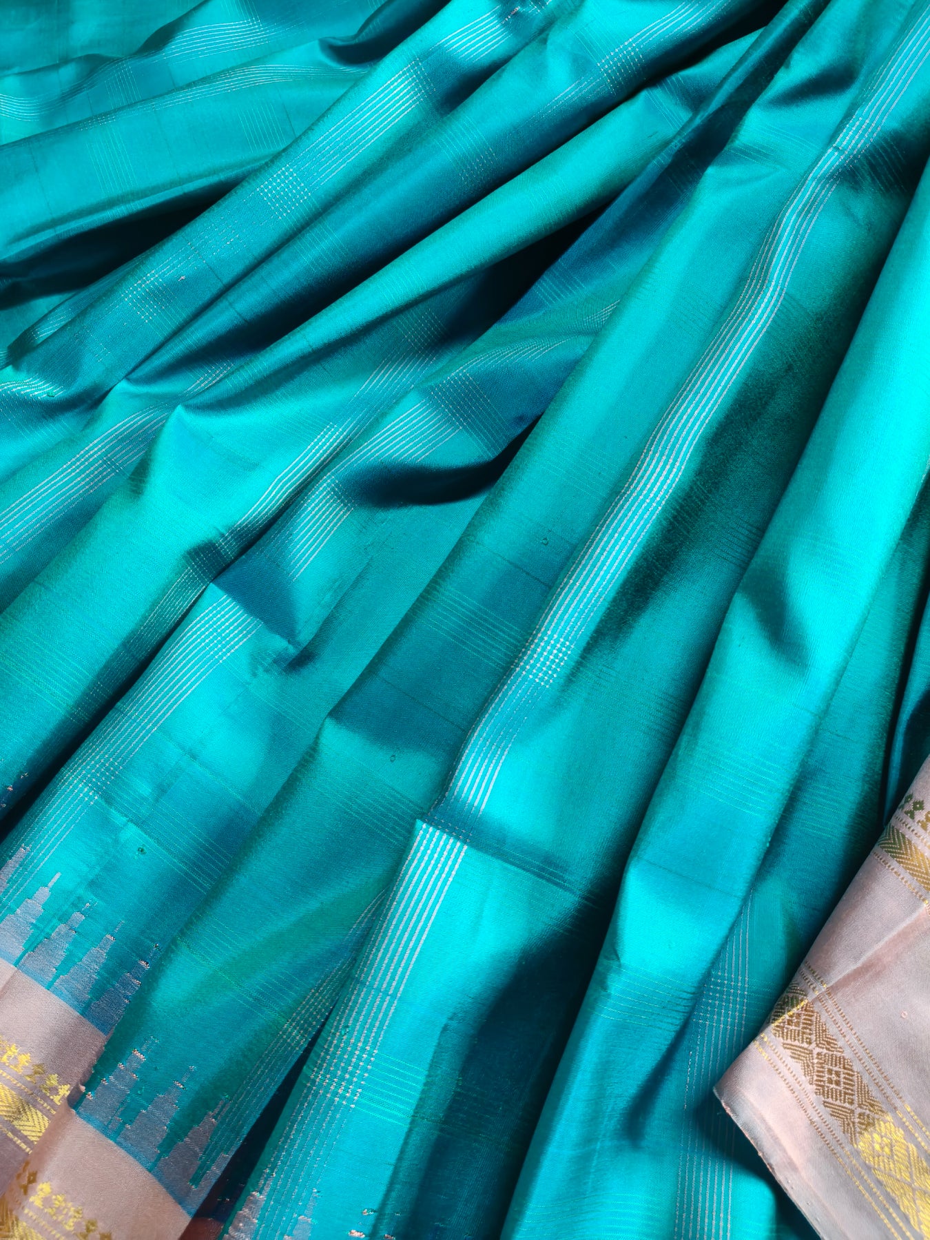 BLUE SILK PURE HANDLOOM GADWAL SAREE