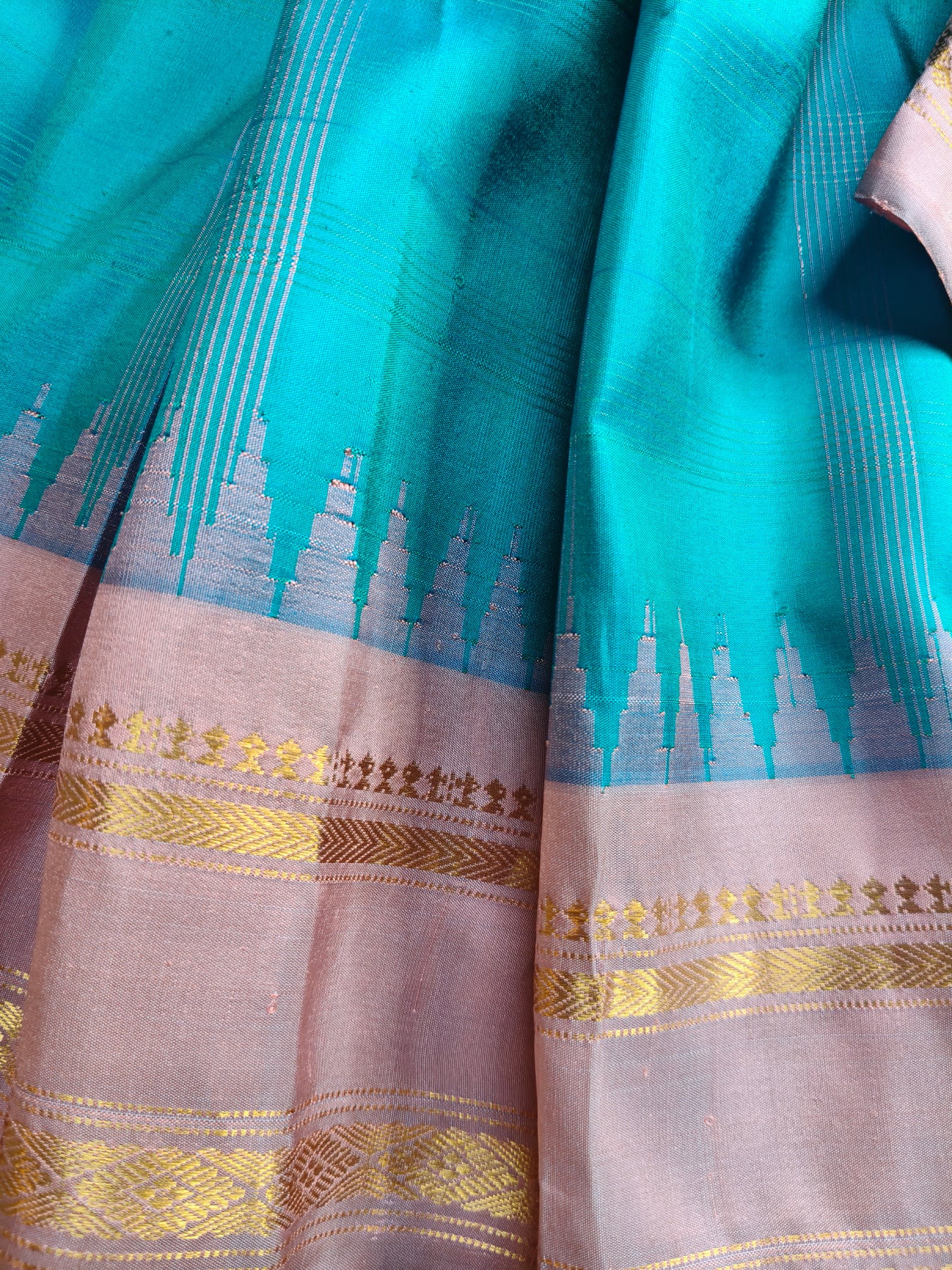 BLUE SILK PURE HANDLOOM GADWAL SAREE